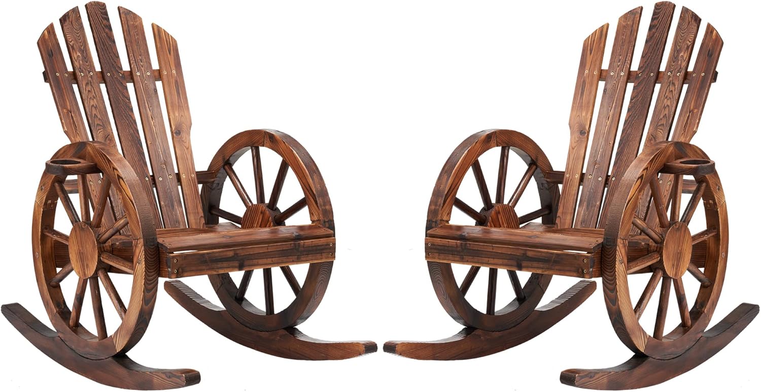 Outdoor Wooden Rocking Chairs Set of 2, Adirondack Rocker Chairs Oversized Patio Rocking Chairs for Porch Lawn Garden Poolside