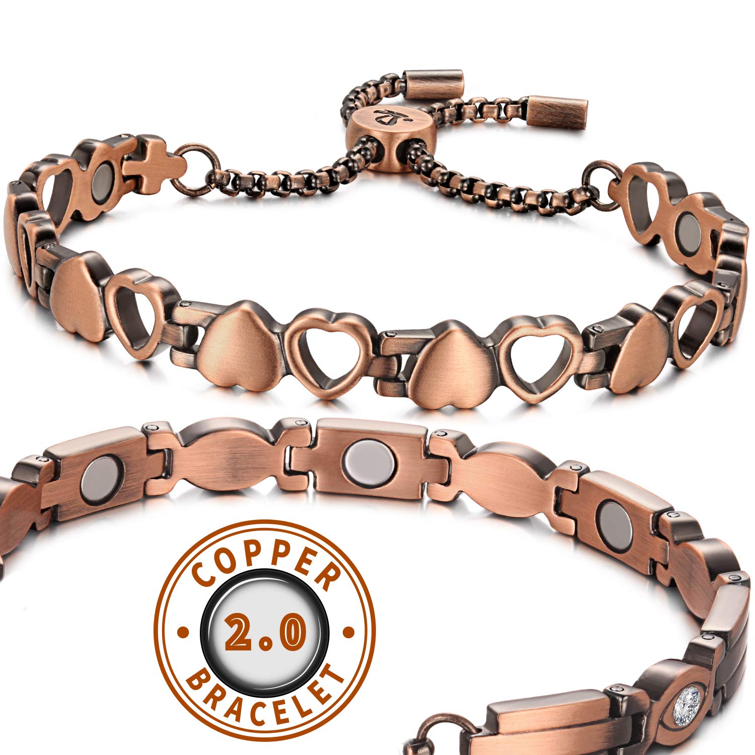 RainSo Women Pure Copper Magnetic Bracelets Adjustable Design with Display Box(1 Pcs)