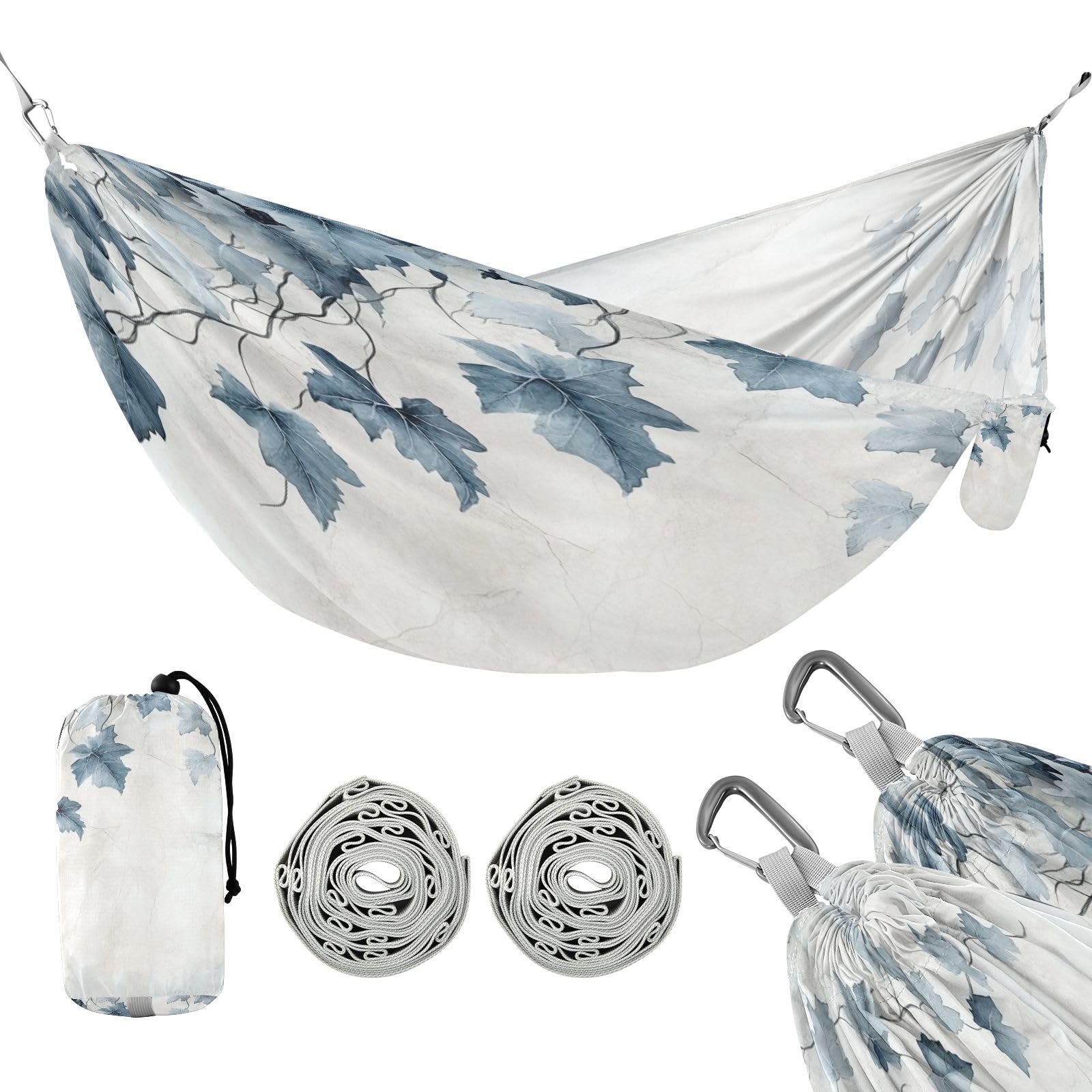 Haskirky Watercolor Leaves Camping Hammock, Single Portable Hammocks with Tree Straps & Attached Carry Bag, 330Lbs Capacity Perfect for Outside Indoor Hiking Beach Backpack Travel