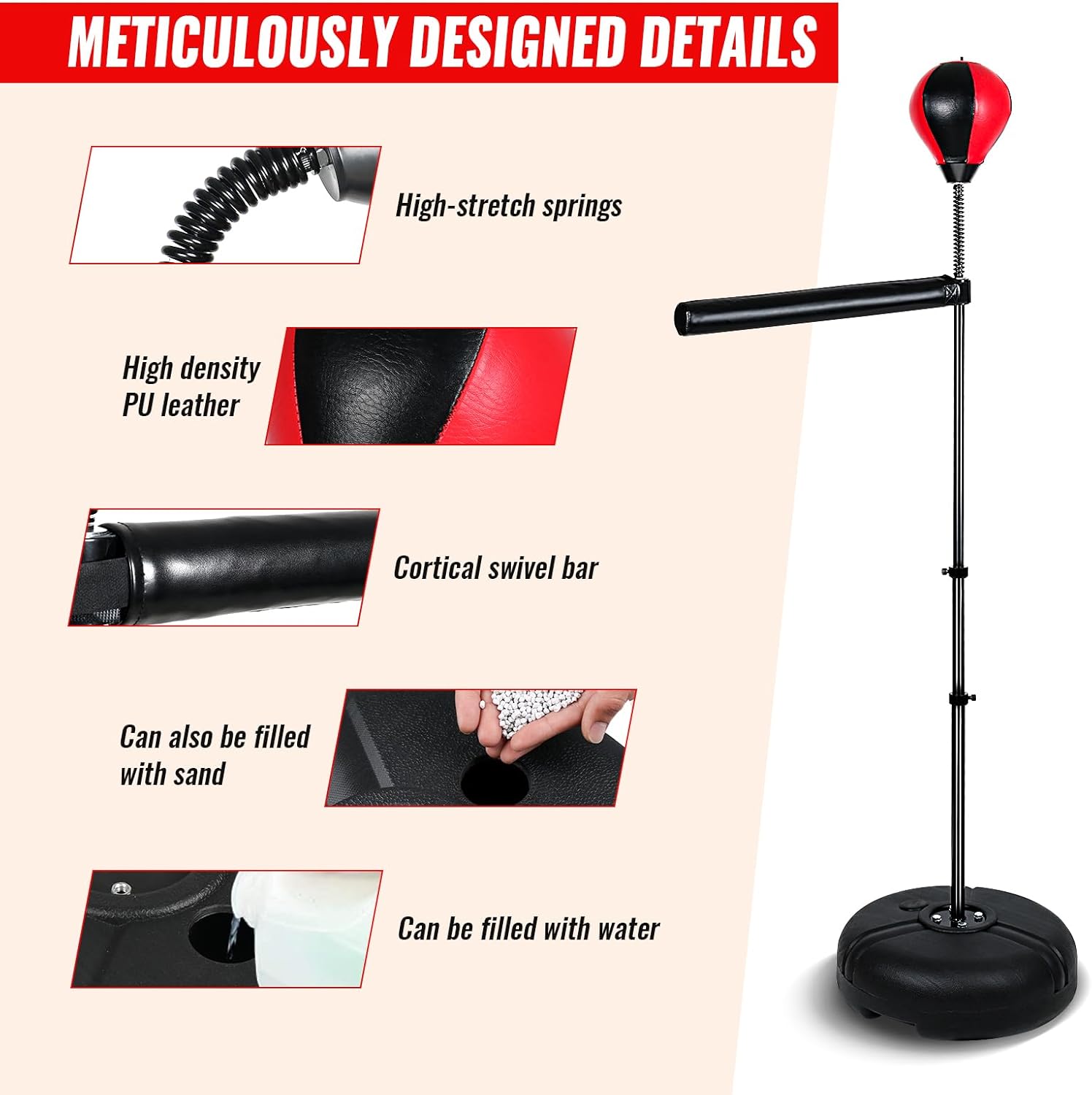 INNOLIFE Freestanding Punching Bag,Adjustable Height Home Boxing Training Equipment for Adults,Durable Boxing Bar & Stand with Stable Base for Fitness Workouts,Red - Image 3