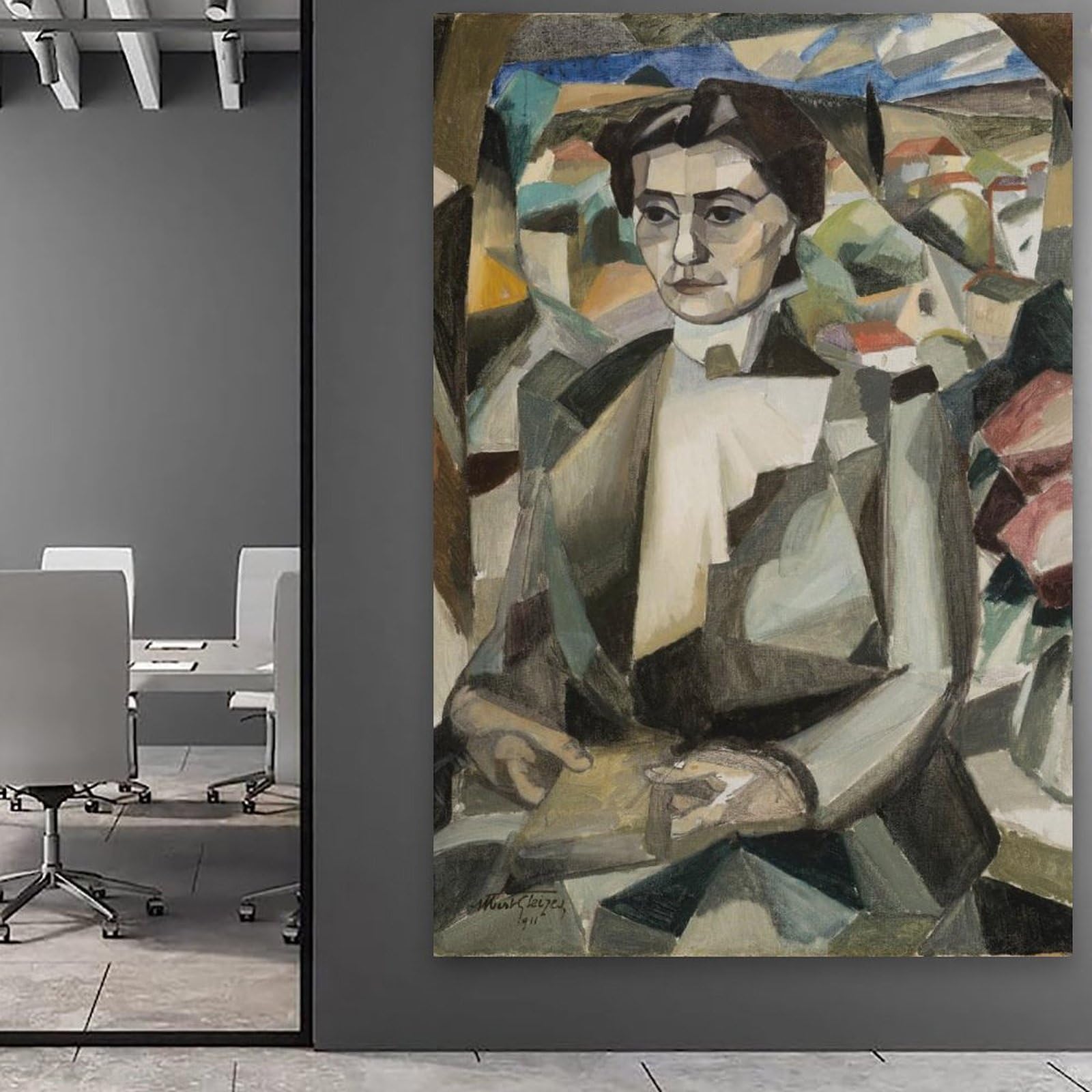 Retrato de Madame H. M. Barzun by Albert Gleizes- Impresiones en lienzo modernas, pinturas decorativas para habitación de niños o niñas, murales para sala de estar y pinturas con motivos navideños 46