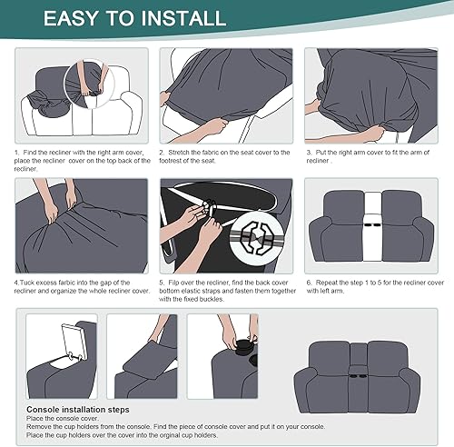 Miniatura 8 de Ruaozz Fundas de sofá reclinable de 3 plazas + funda reclinable de sofá biplaza con consola, color chocolate