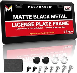 Premium Matte Black License Plate Frame – 1 Piece, Rust-Free Stainless Steel, Rattle-Free, Universal with Screw Caps, Slim-Top & Wide-Bottom Design, Thin Rigid Metal Front or Rear Car Tag Holder