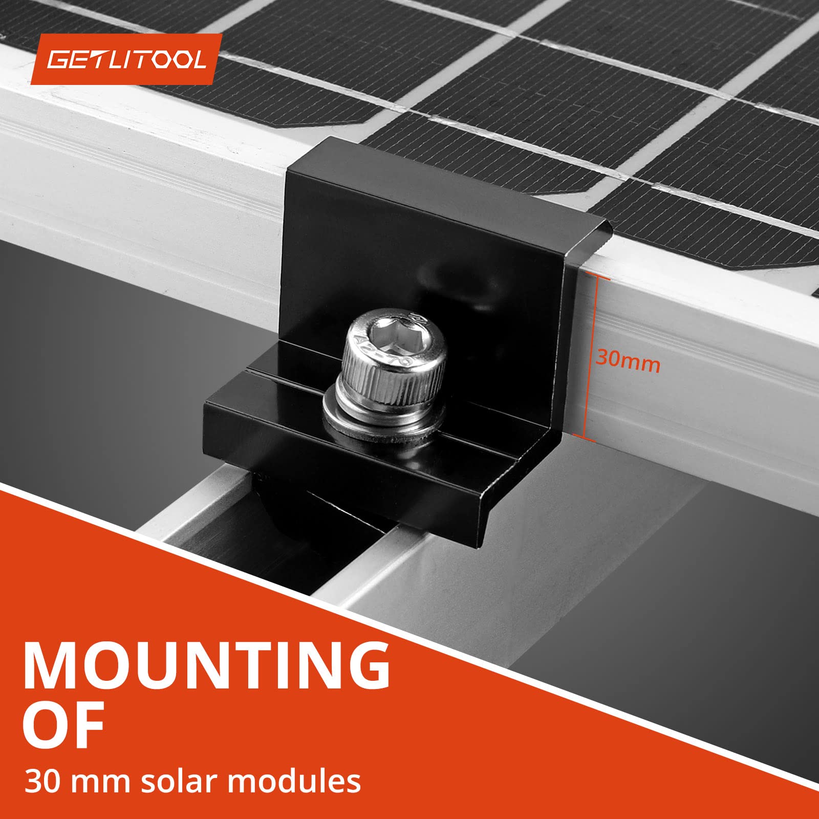 GETLITOOL Z Staffa Montaggio Pannello Solare 30mm Lega Alluminio Set 10 Morsetti Terminali Nero