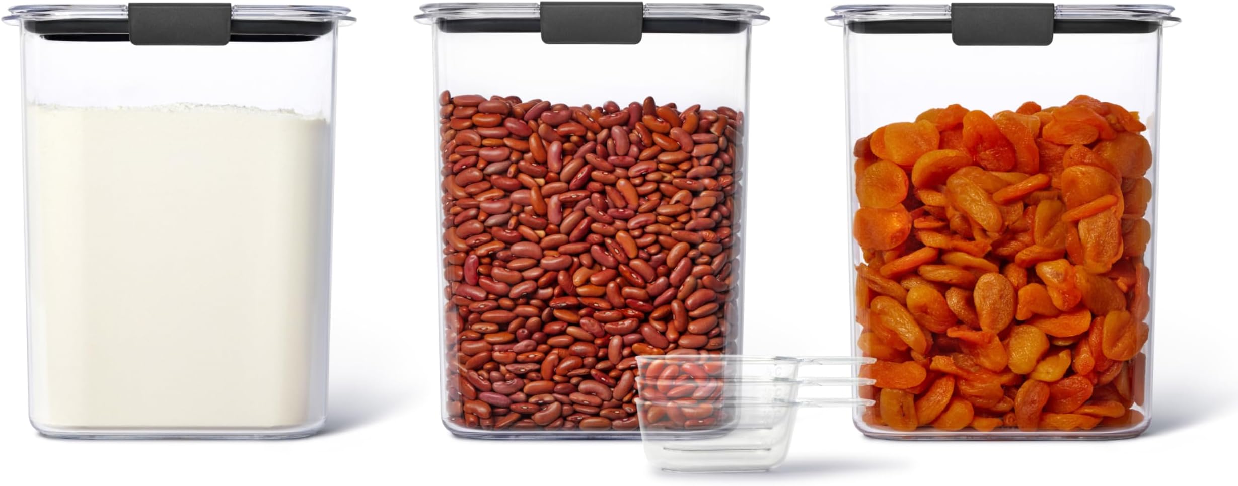 Brilliance BPA-Free Food Storage Containers with Lids, Airtight, Kitchen and Pantry Organization Set, Includes 3 Containers and Scoops, Clear, 16 cups