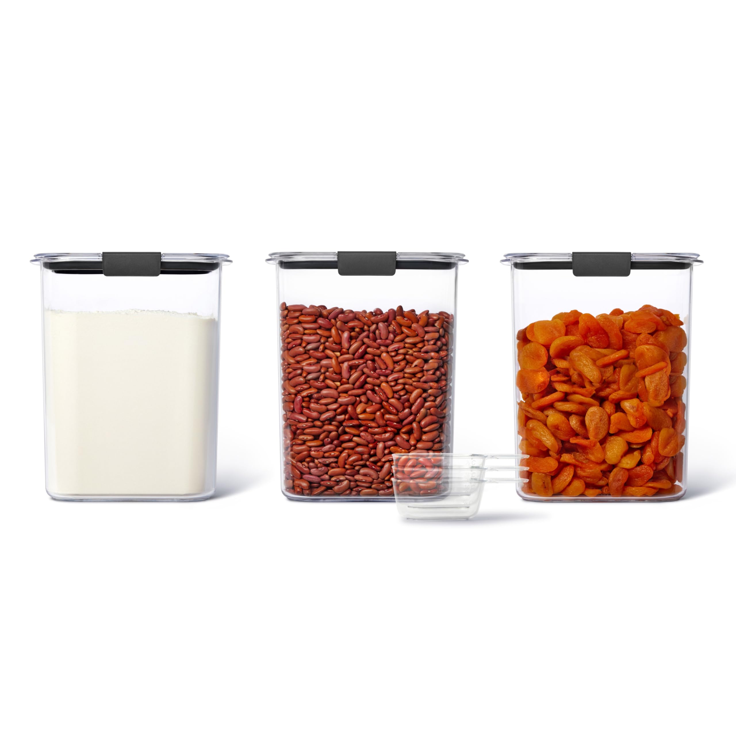 Rubbermaid Brilliance BPA-Free Food Storage Containers with Lids Airtight Kitchen and Pantry Organization Set Includes 3 Containers and Scoops Clear 16 cups
