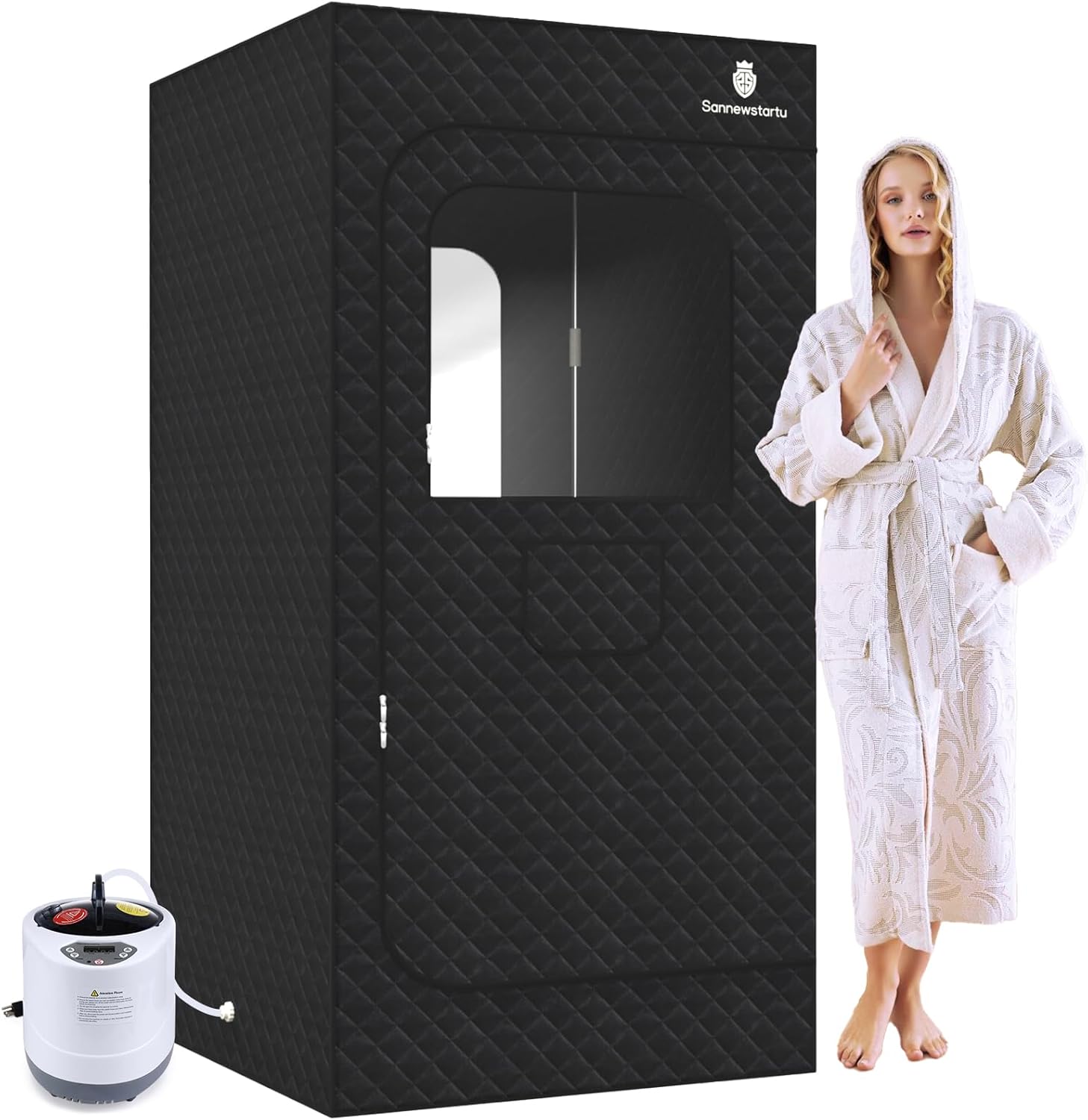 Portable Steam Sauna Box, Heavy Oxford Cotton Steam Sauna Spa, Full Body Sauna for Home, FCC Certified 4L & 1600W Steam Generator with Remote Control, 70.9"x 35.4"x 35.4", Black