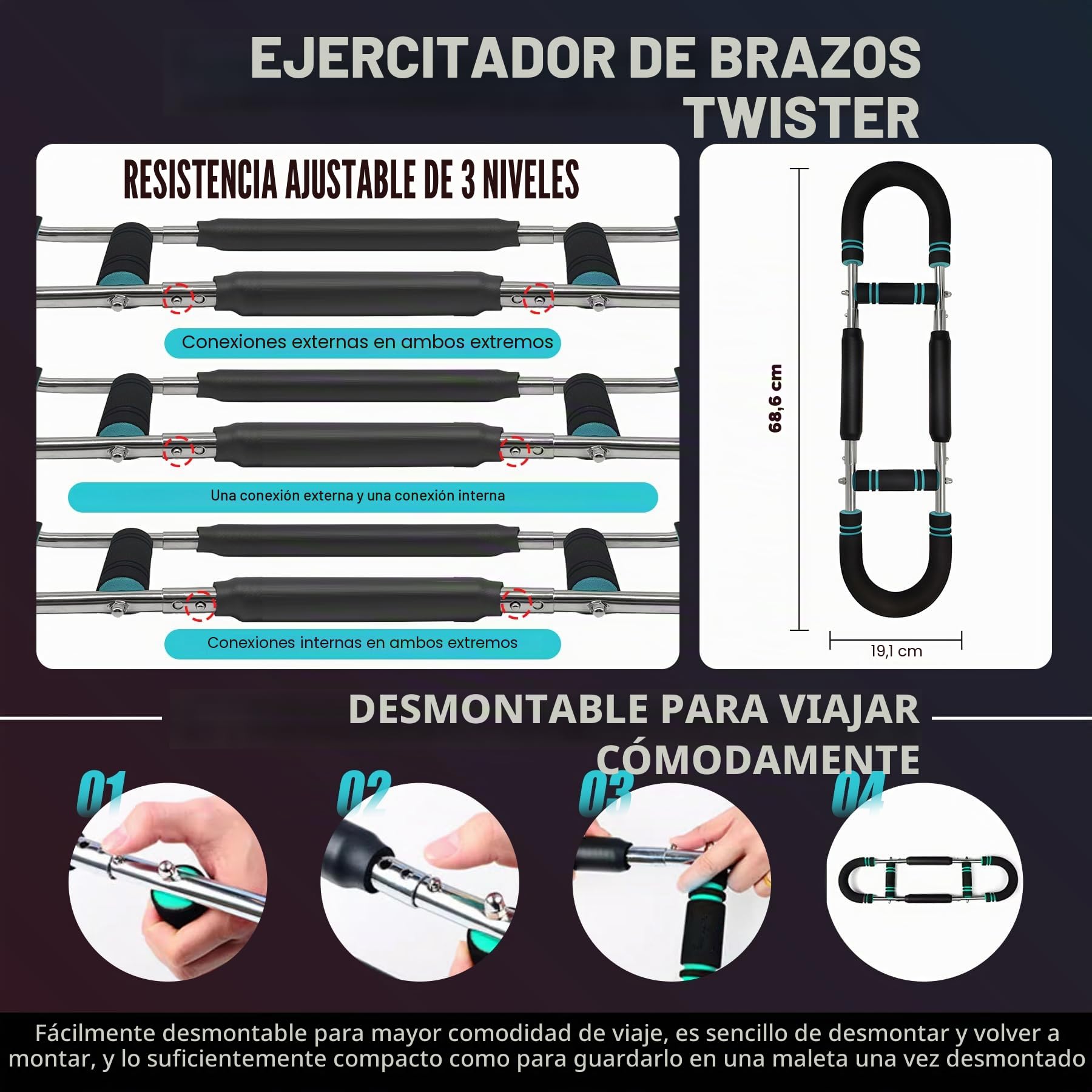 Twister Armtrainer - Ejercitador de Brazos Ajustable 30KG/40KG, Equipo Fitness Portátil con Muelle para Casa/Oficina/Viajes - Tonifica Pecho, Brazos y Hombros en 10 Minutos Diarios