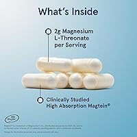 Vista 2 de Jarrow Formulas L-treonato de magnesio, suplemento MagMind Magtein Magnesio, suplementos cerebrales para soporte de memoria, 90 cápsulas vegetales