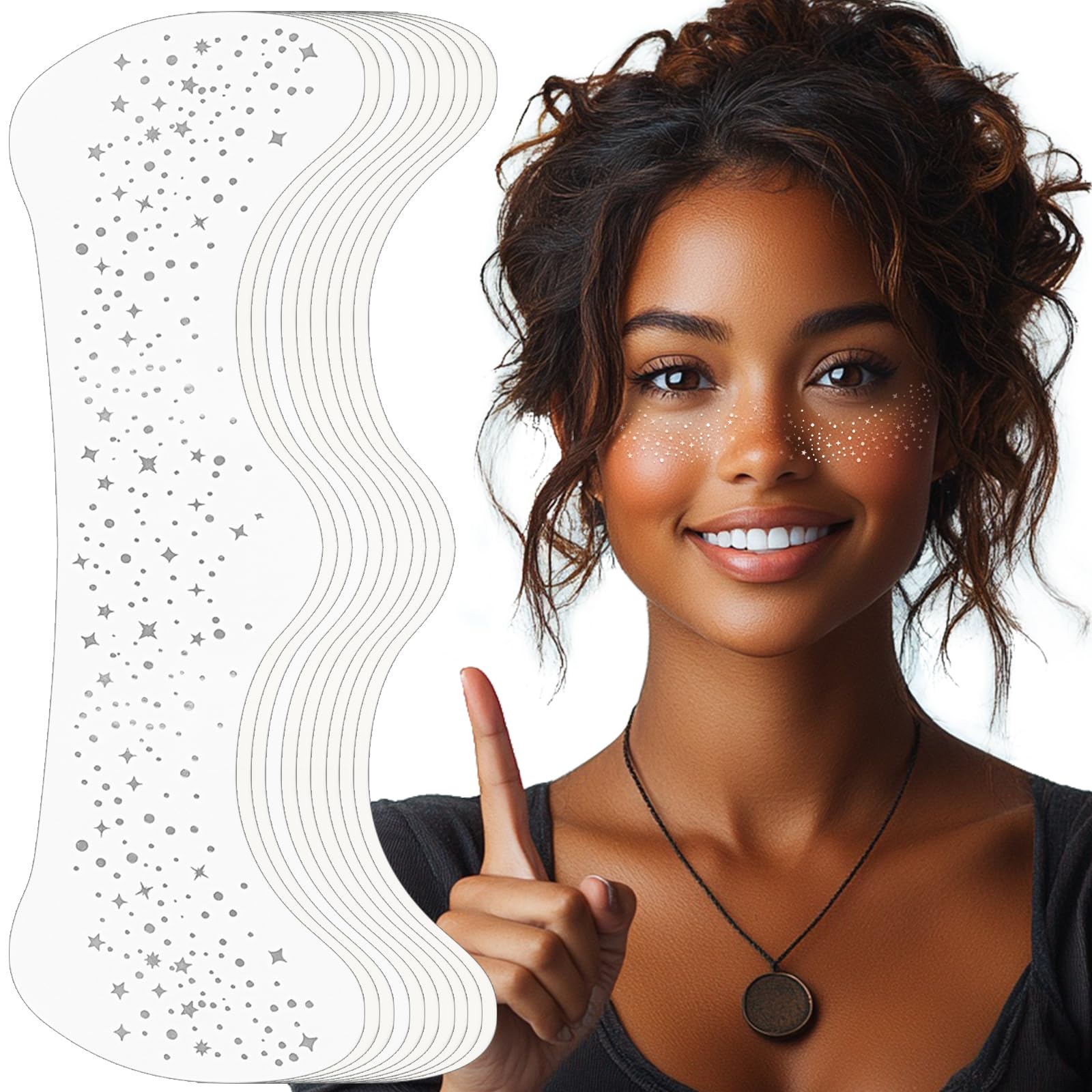 Glitter Freckles Face Tattoo - 10pcs Silver Face Glitter Makeup Speckles, Sparkle Makeup Patches