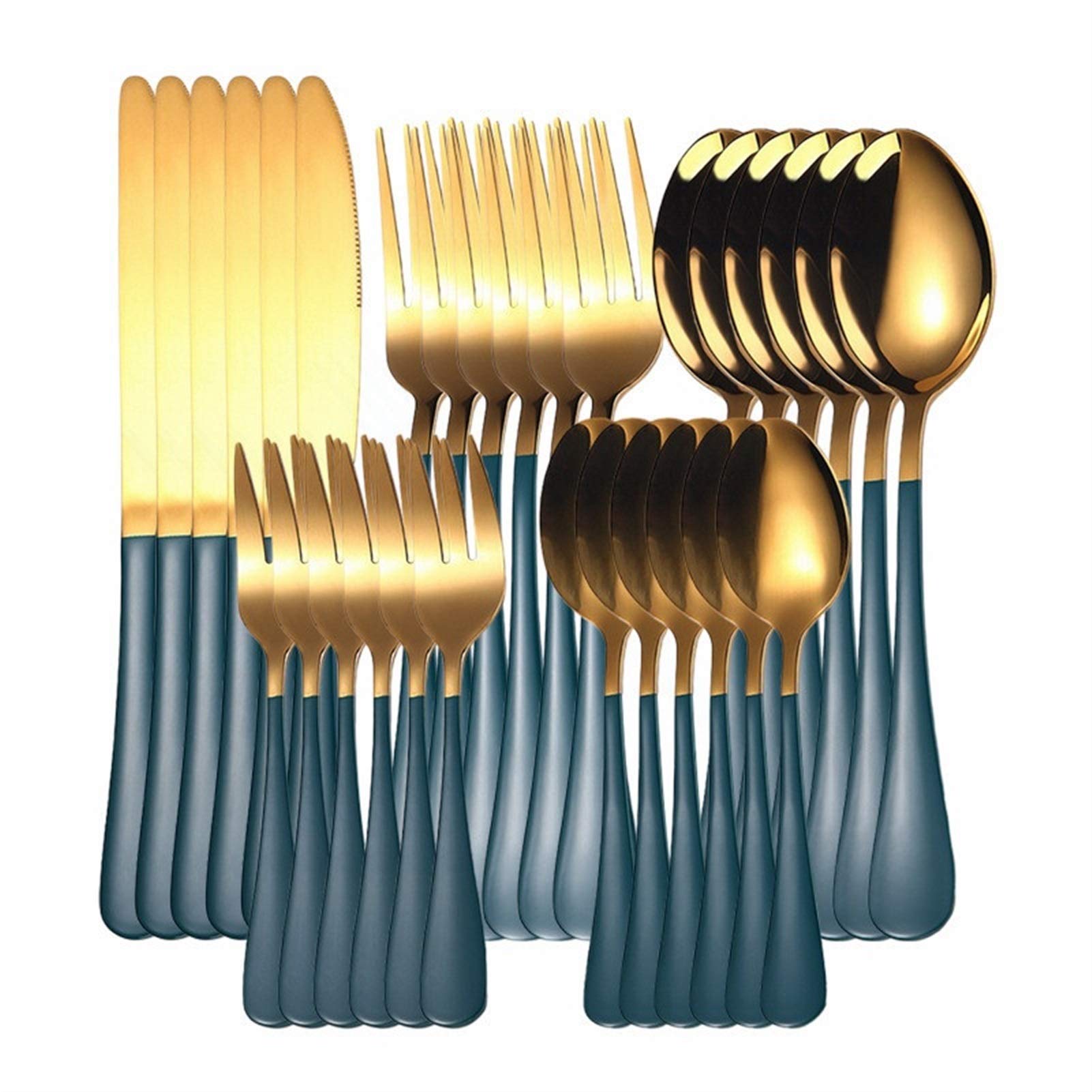 Juego de cubiertos de oro Set de cubiertos de acero inoxidable verde Conjunto de vajillas de cocina Set Cuchara Tenedor Cuchillo Tenedor completo Vajilla occidental (Color : Pink gold)
