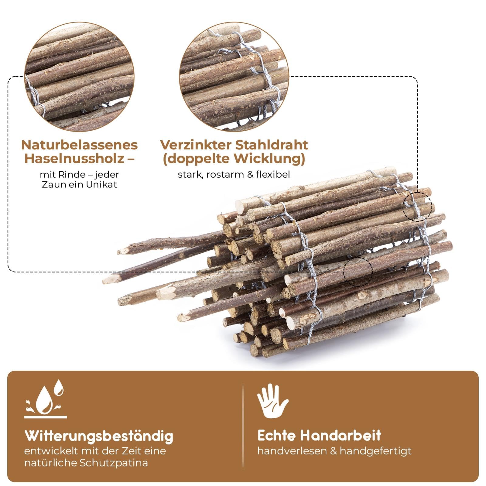 BOOGARDI Mini Gartenzaun Holz · Staketenzaun in 6 Größen · Beeteinfassung 50 cm hoch x 300 cm lang (Lattenabstand 7-9cm) · Garten Beetumrandung Steckzaun · Kleiner Zaun zum Stecken