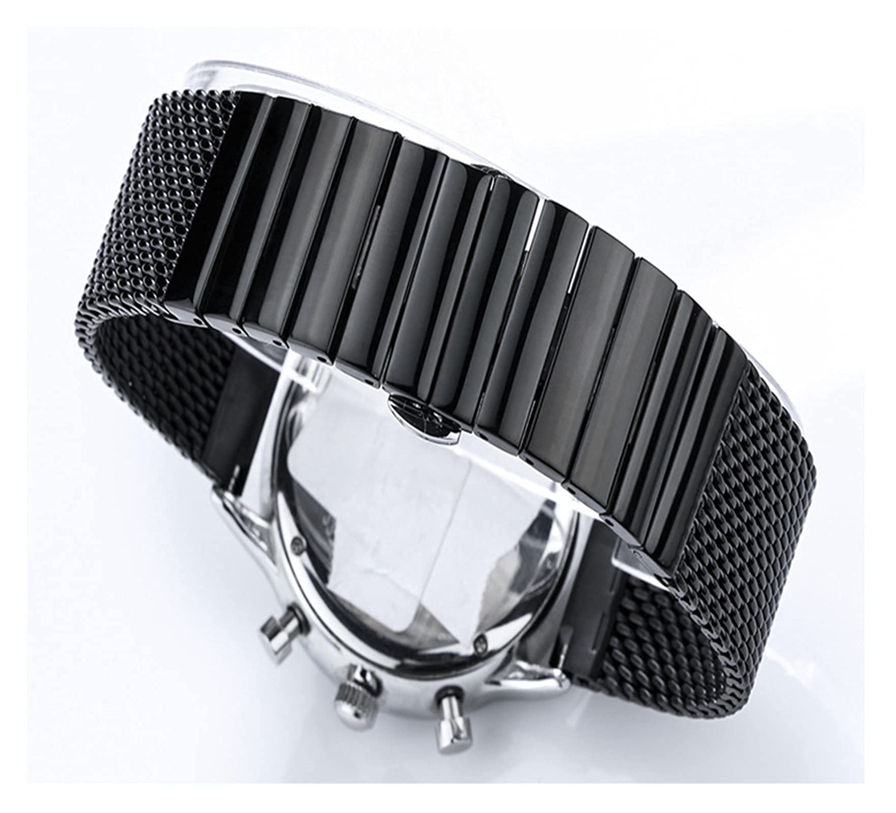 Bracelet en Maille Portofino Solide en Acier Inoxydable, Double Pression, Fermoir Papillon, Bracelet de Montre 18 20 22 24 mm (Argent 24 mm)