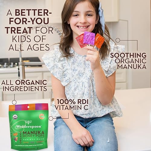 Miniatura 4 de Wedderspoon Paletas de miel de manuka orgánica paquete variado 24 unidades paquete de 1 miel de manuka auténtica  vitamina C sin sabores