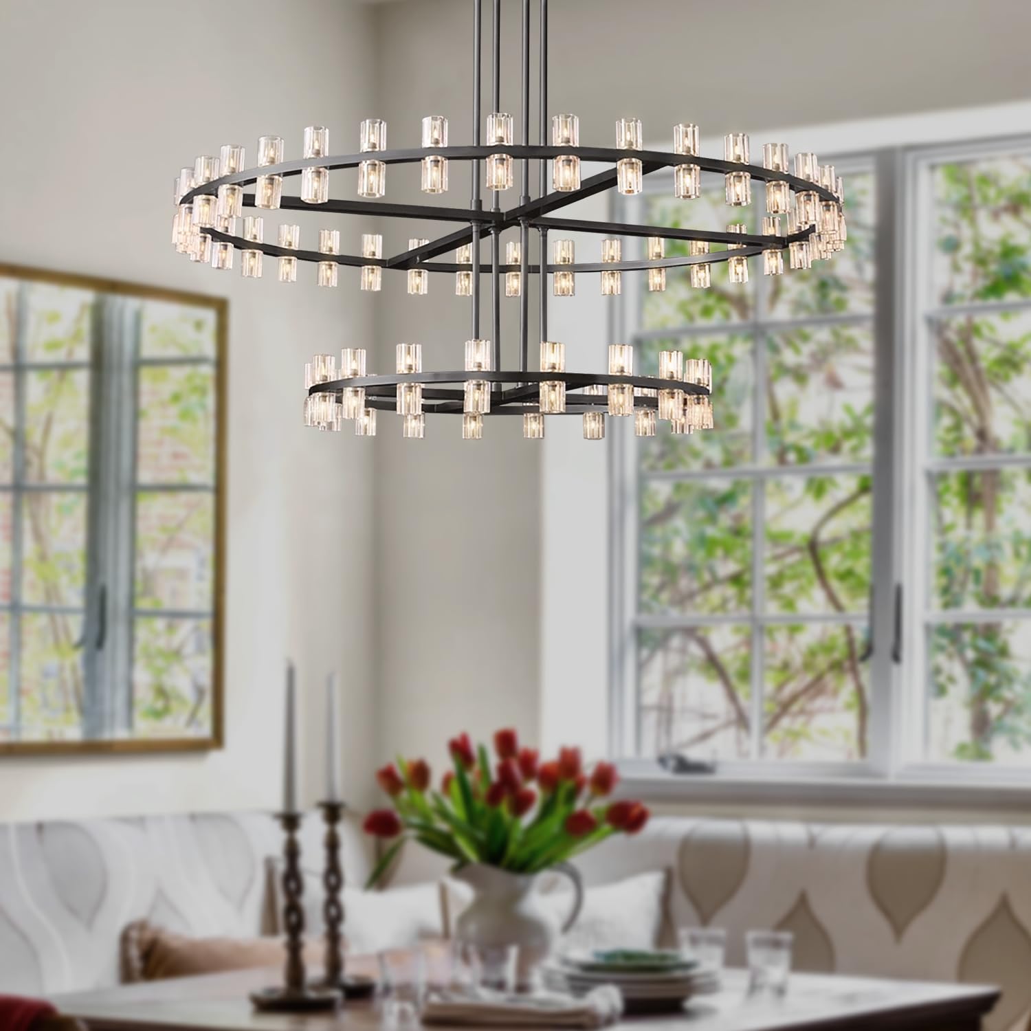 Shial Lighting D32''+D40'' Large Black Wagon Wheel Chandelier 72