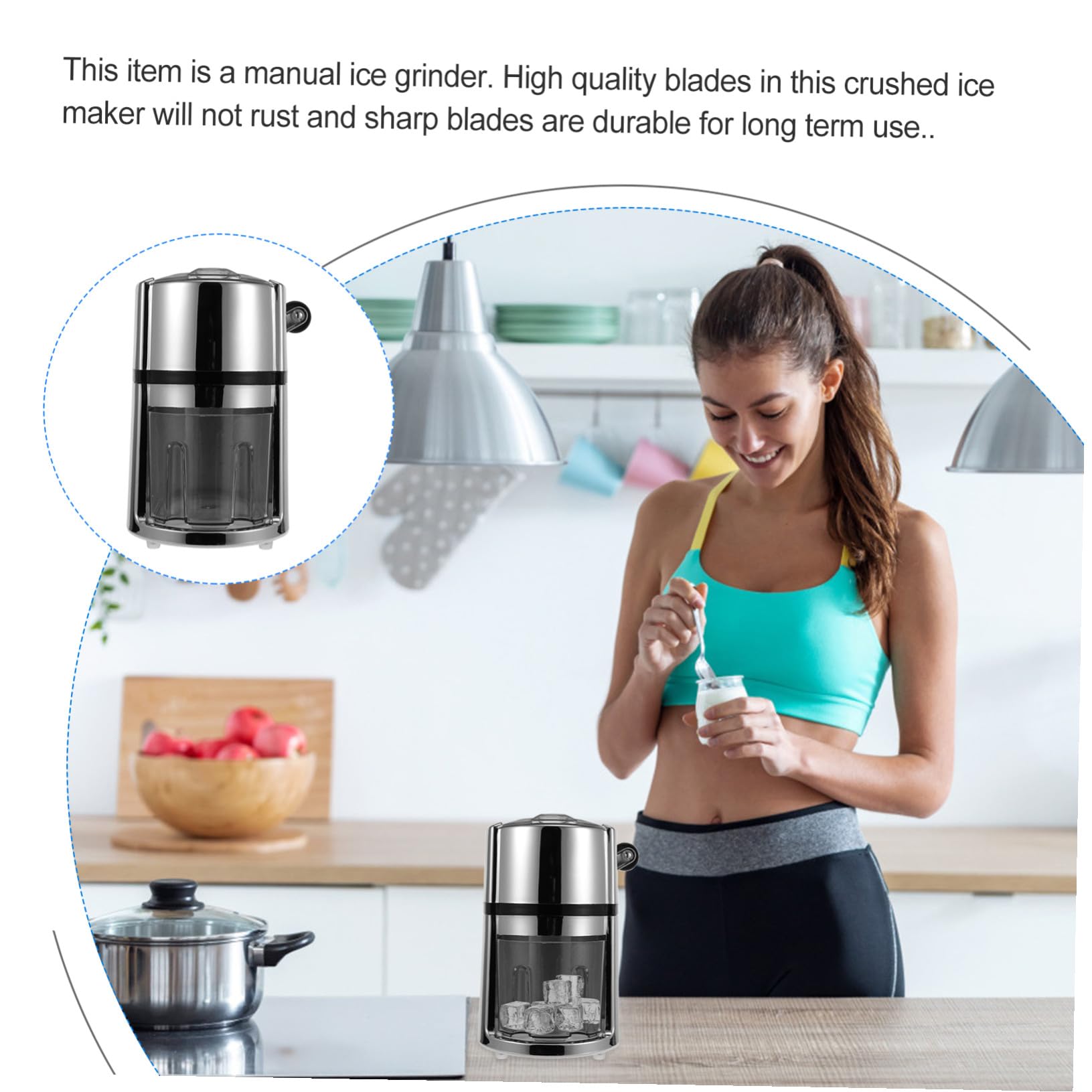 Toddmomy Trituradora Hielo Manual Portátil con Manivela Picadora Hielo Abs Acero Inoxidable para Granizados para Bebidas y Cócteles sin Electricidad Uso Doméstico y Bar