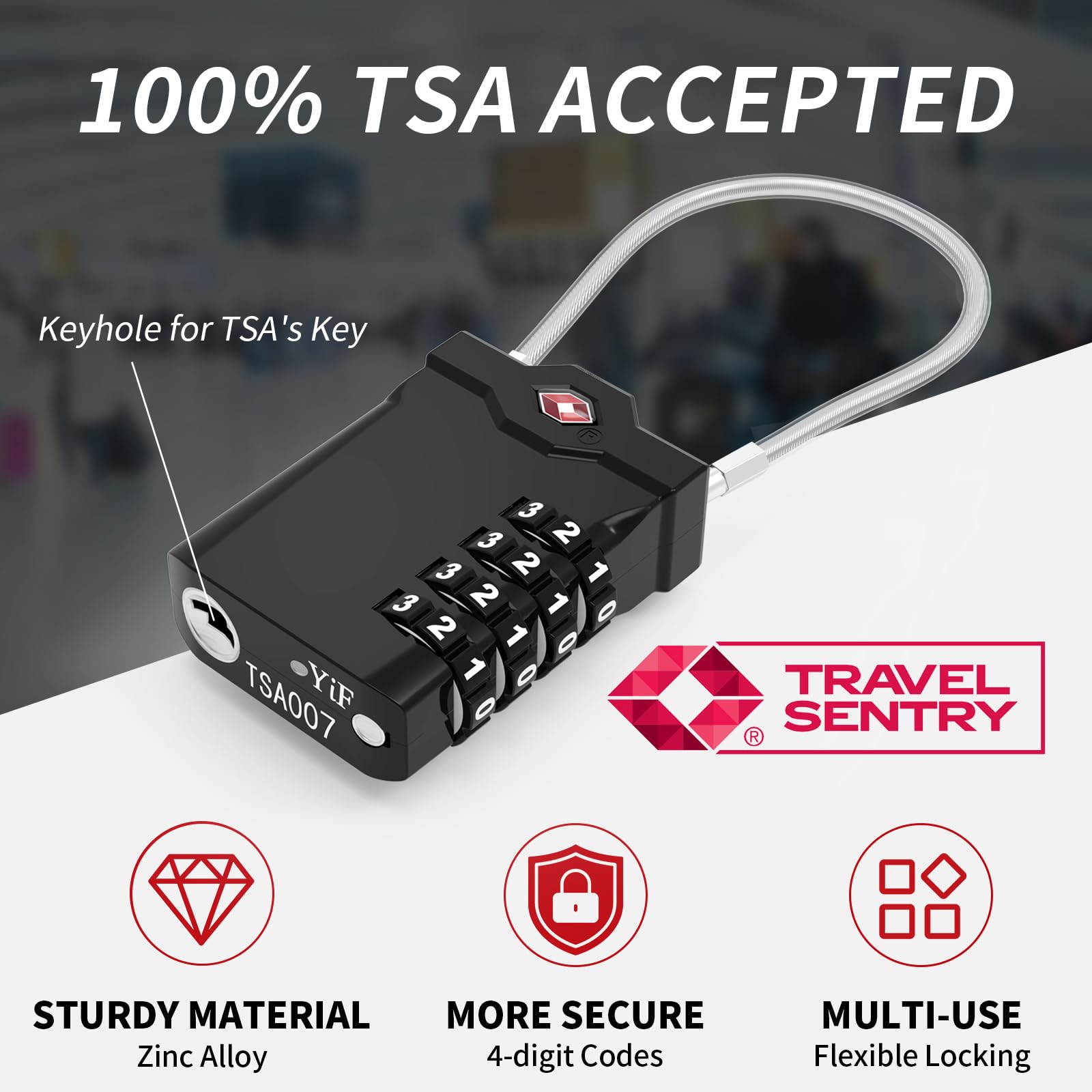 XOOL 2PCS TSA Approved Luggage Locks 4 Digit with Flexible Steel