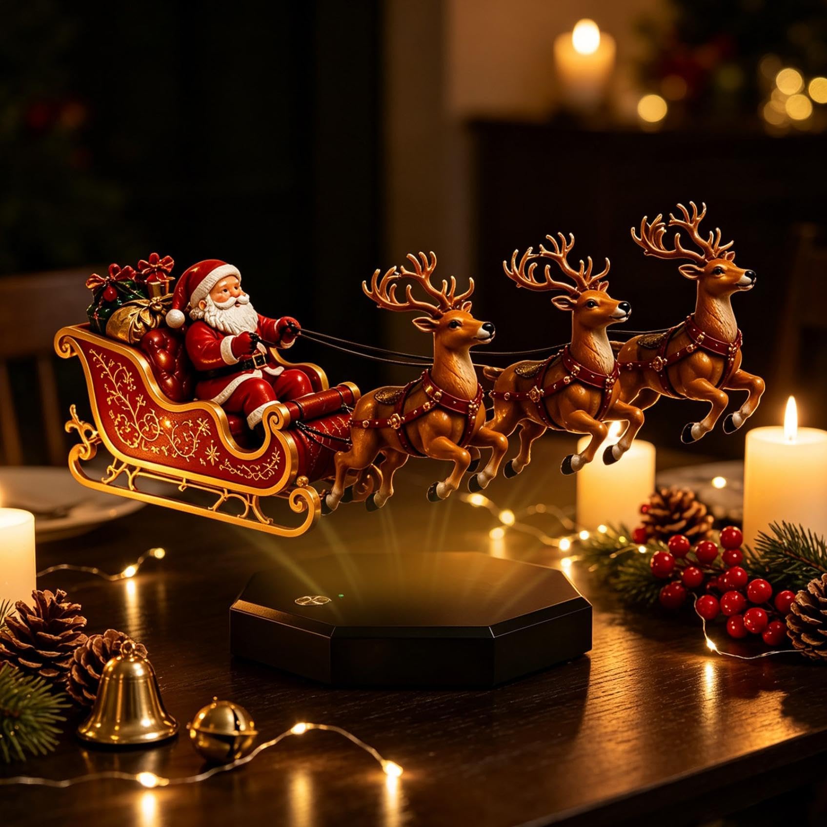 Magnetisch schwebender Weihnachtsmann Schlitten mit Rentieren Weihnachts Tischdekoration Displayständer