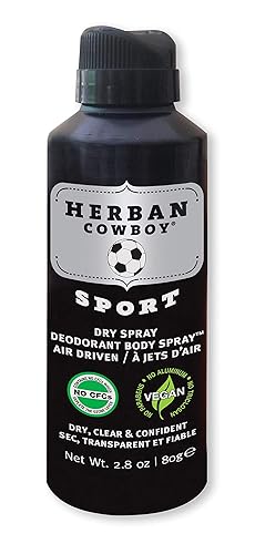 HERBAN COWBOY Desodorante en spray seco Sport 2.8 oz Desodorante en aerosol seco para hombre Mejorado con perejil, romero y salvia Sin