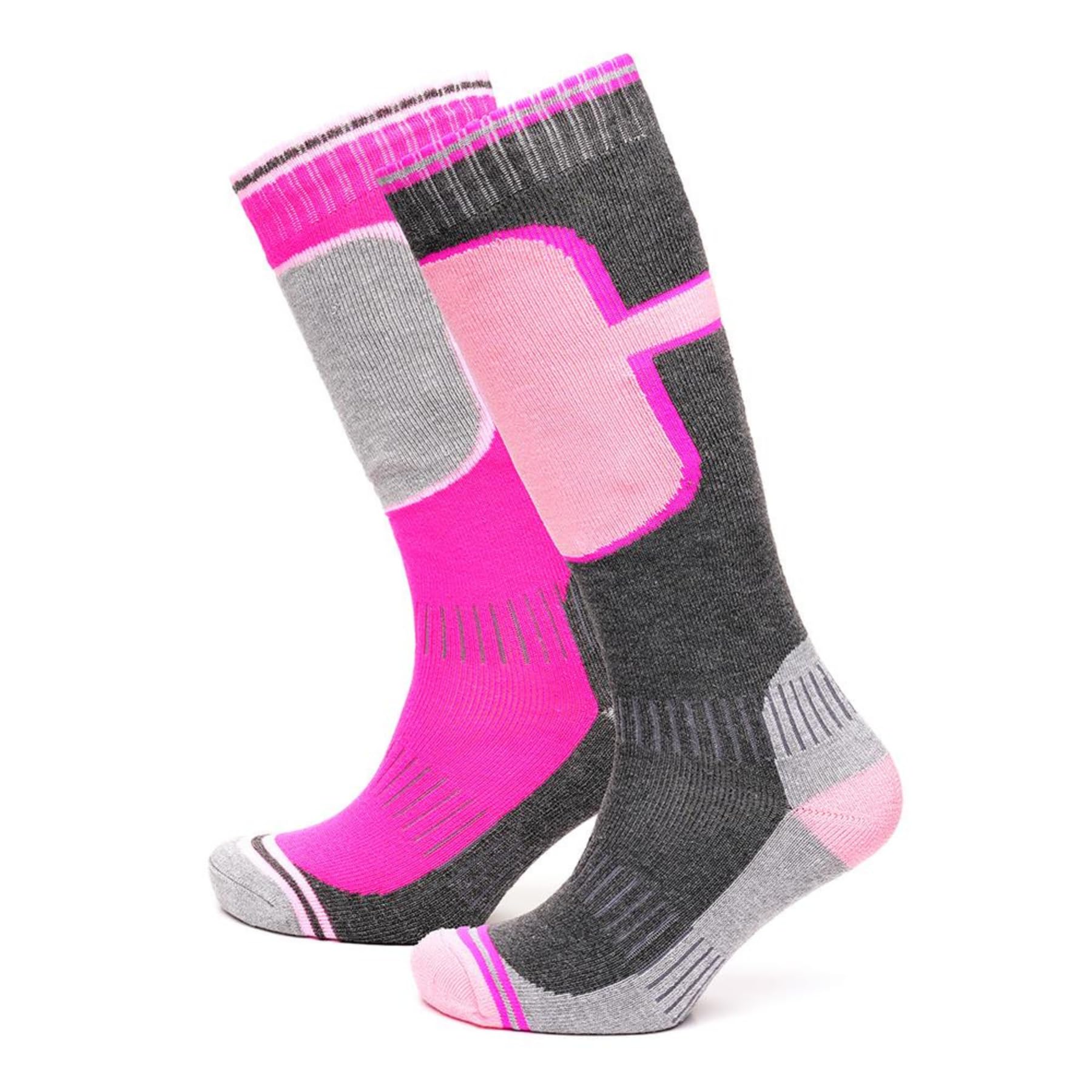 A2z Women's Pink & Charcoal Thermal Skiing Knee High Socks Pack To 2 - Socks Lds Az7611 P/C 2 Pack 4-8