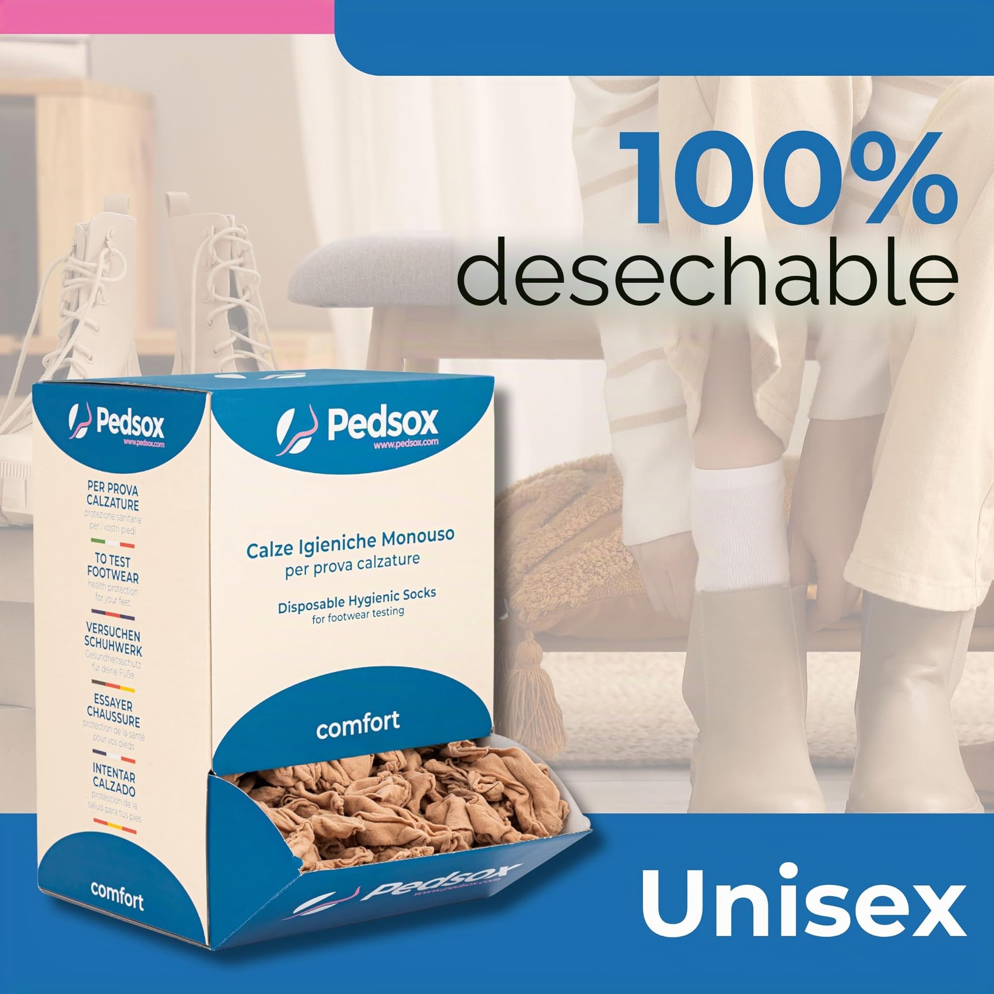 Calcetines Higiénicos Desechables para Pruebas de Calzado, Caja 1000 Piezas Sueltas, Línea Comfort, Unisex, Talla Única