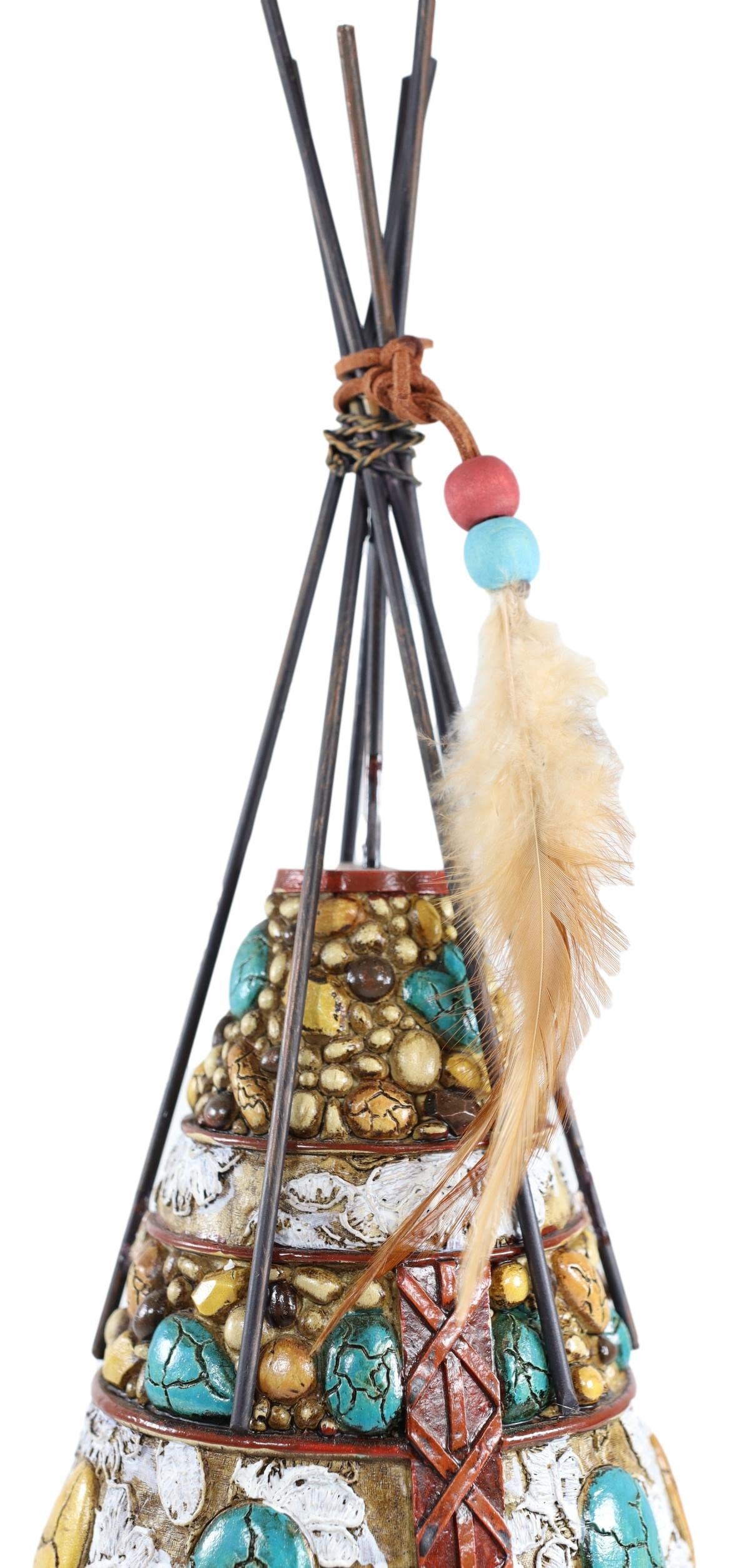 Ebros 34,3 cm große, rustikale indische Tipi-Hütte mit Traumfänger-Federn, Perlen und türkisfarbenen Steinen, Figur Wildtiere, Westerndekoration