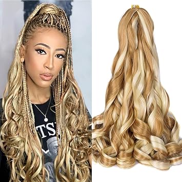 French Curly Braiding Hair 24 Inch 8 Packs Pre Stretched French Curl Braiding Hair for Black Women 75g/pcs Loose Wave Braiding Hair Extensions 24 Inch Pack of 8, 27/613