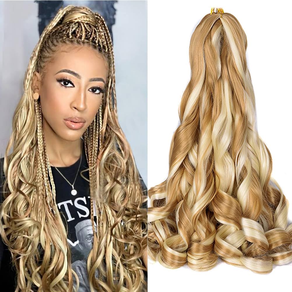 Lanseek French Curly Braiding Hair 24 Inch 8 Packs Pre Stretched French Curl Braiding Hair for Black Women 75g/pcs Loose Wave Braiding Hair Extensions