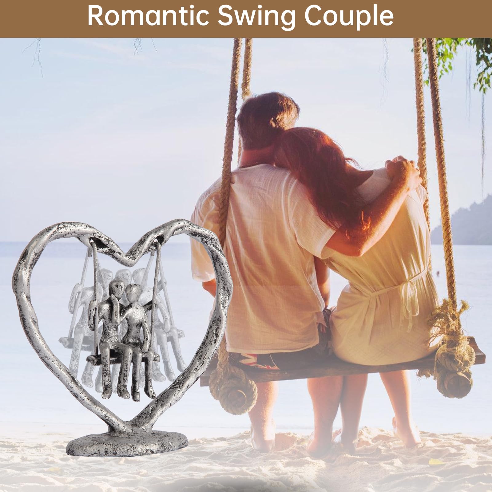 25th/Silver Anniversary Wedding Gifts for Wife/Her/Him,Valentine's Day/Birthday/Wedding Gifts for Couples,Heart Sculpture/Figurine,Handcrafted Antique Silver Metal Couple Statue Decor