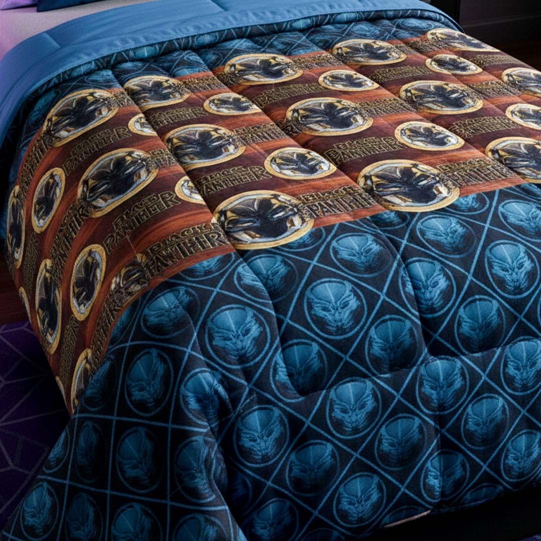Athom Living Kids Comforter, Soft & Lightweight, Durable Bedding for Girls, Cozy & Vibrant Printed Bedspread, Machine Washable | 390 GSM, 135x220 cm (Black Panther Superhero) 2