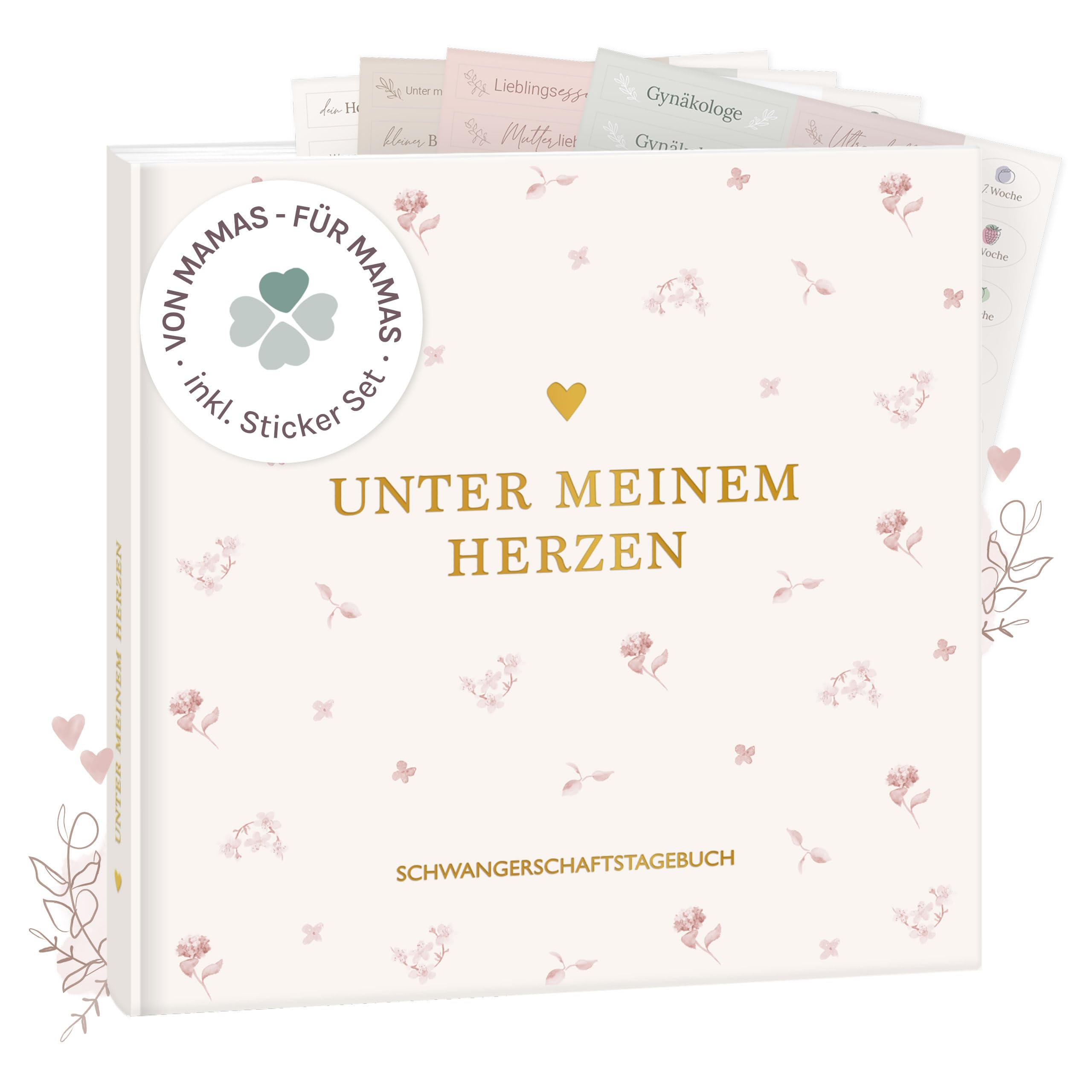 mintkind® Schwangerschaftstagebuch Blumen – Tagebuch Schwangerschaft mit 112 Seiten, Sticker Set, Erinnerungsbuch für Schwangere, Geburtsvorbereitung, Babybauch Buch