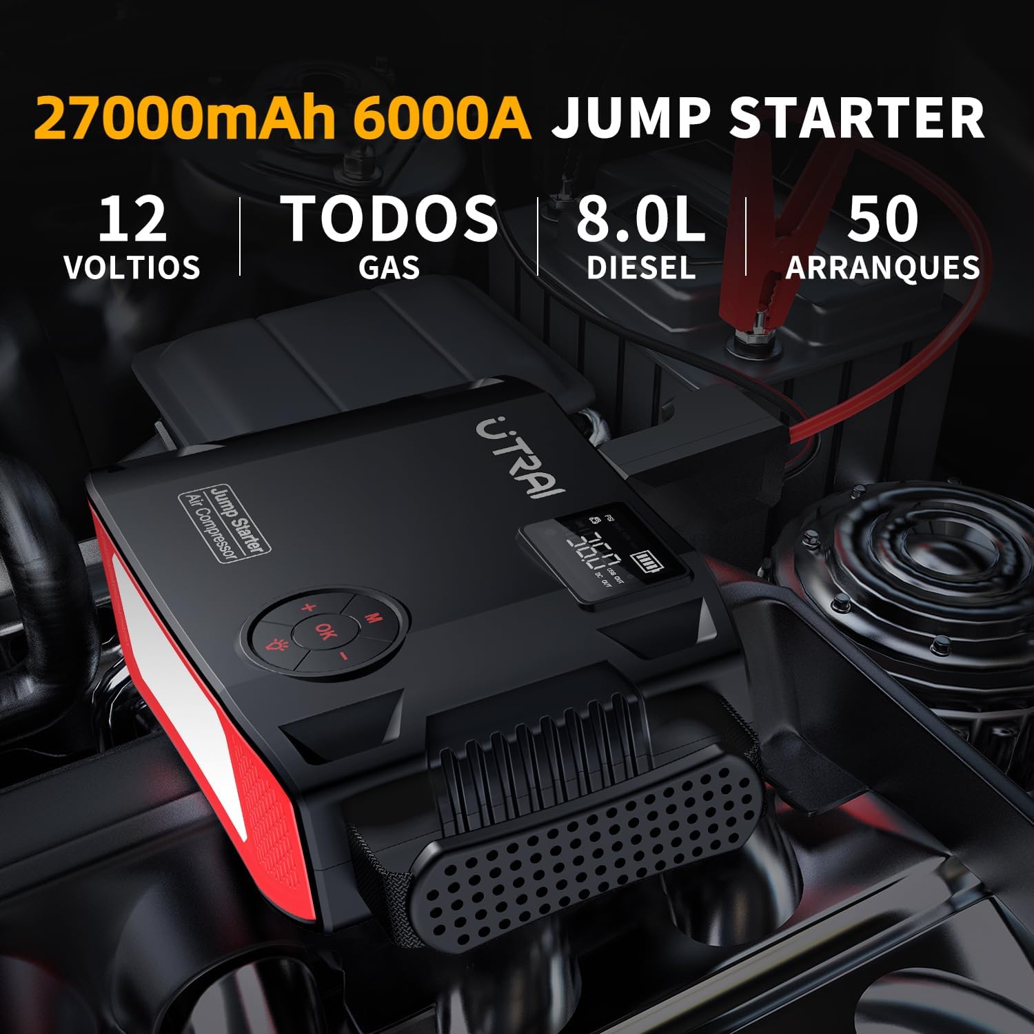 UTRAI JS-5 connected to a car battery for jump starting