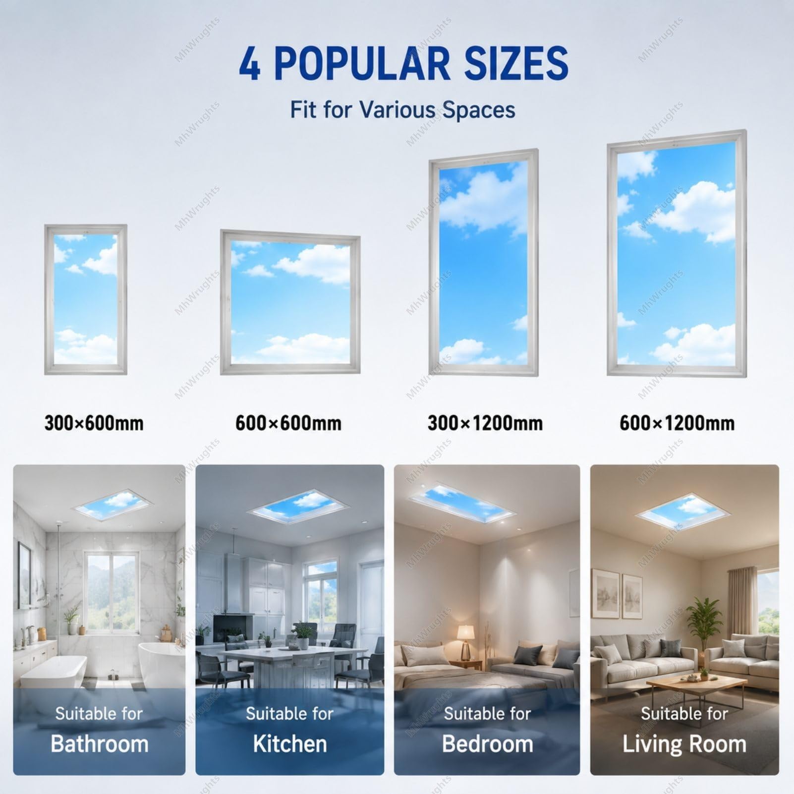 Lámpara de Techo con Efecto tragaluz Artificial, Panel LED Azul con simulación de luz Natural, Efecto de luz Solar Regulable y Control Remoto, para Sala de Estar Sky-30 * 120Integrated