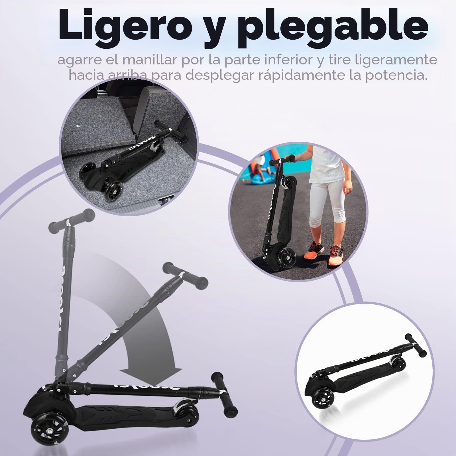 Sonnewelt Patinete Infantil Plegable con LED y Manillar Regulable en Altura, Frenos Traseros, para niños