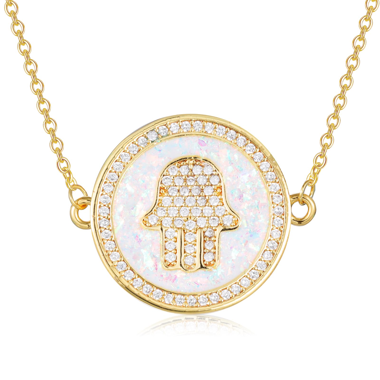 JBAERDOpal Necklace for Women Dainty Gold Plated Pendant Necklaces Zirconia Opal Gemstone Copper Jewelry with Gifts Box