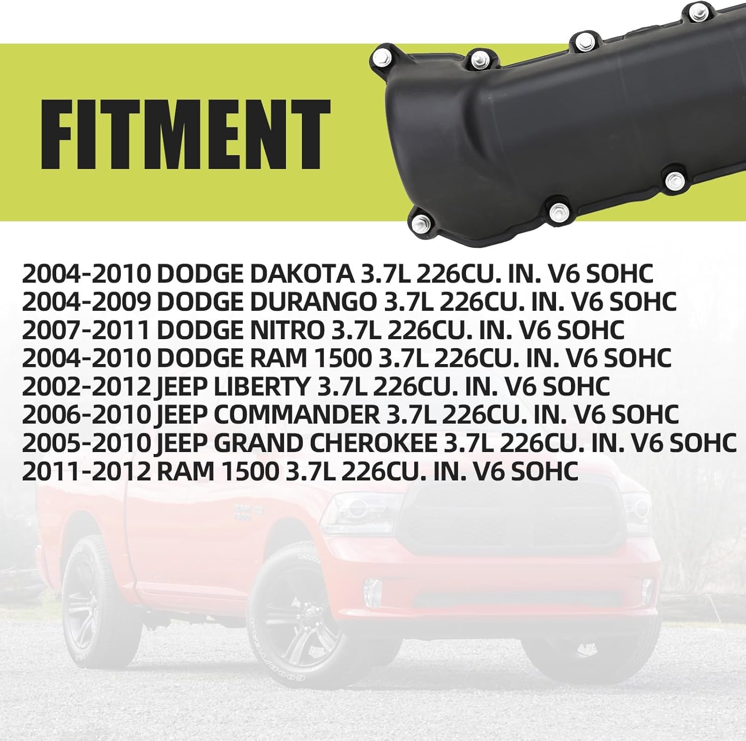 Valve Cover Set Compatible with Dodge Ram 1500 Durango Dakota Nitro Jeep Commander Grand Cherokee Liberty 3.7L V6 2002-2012 Replace 53021937AC 53021938AB