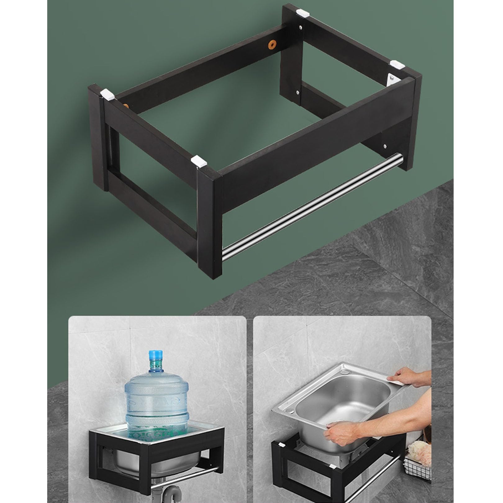 Lavello da parete in acciaio inox, piccolo lavello da cucina industriale con supporto per lavanderia, garage e ristorante, 48 x 35 x 21 cm