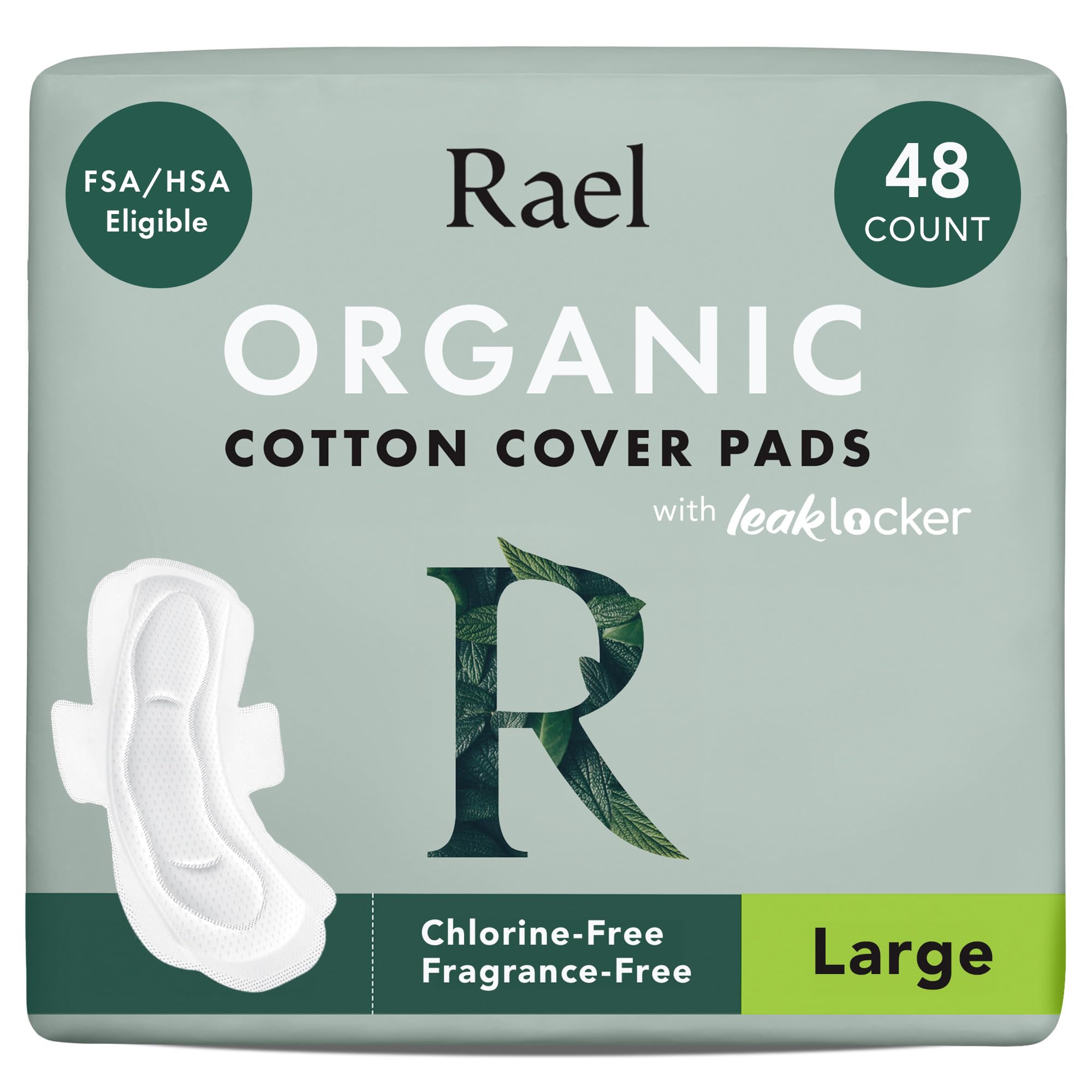 Rael Organic Cotton Cover Sanitary Pads for Women, Heavy (Large, 48 Ct) | Ultra Thin Period Pads with Wings, Large Absorbency, Unscented, Chlorine Free, Period Essentials, Feminine Care