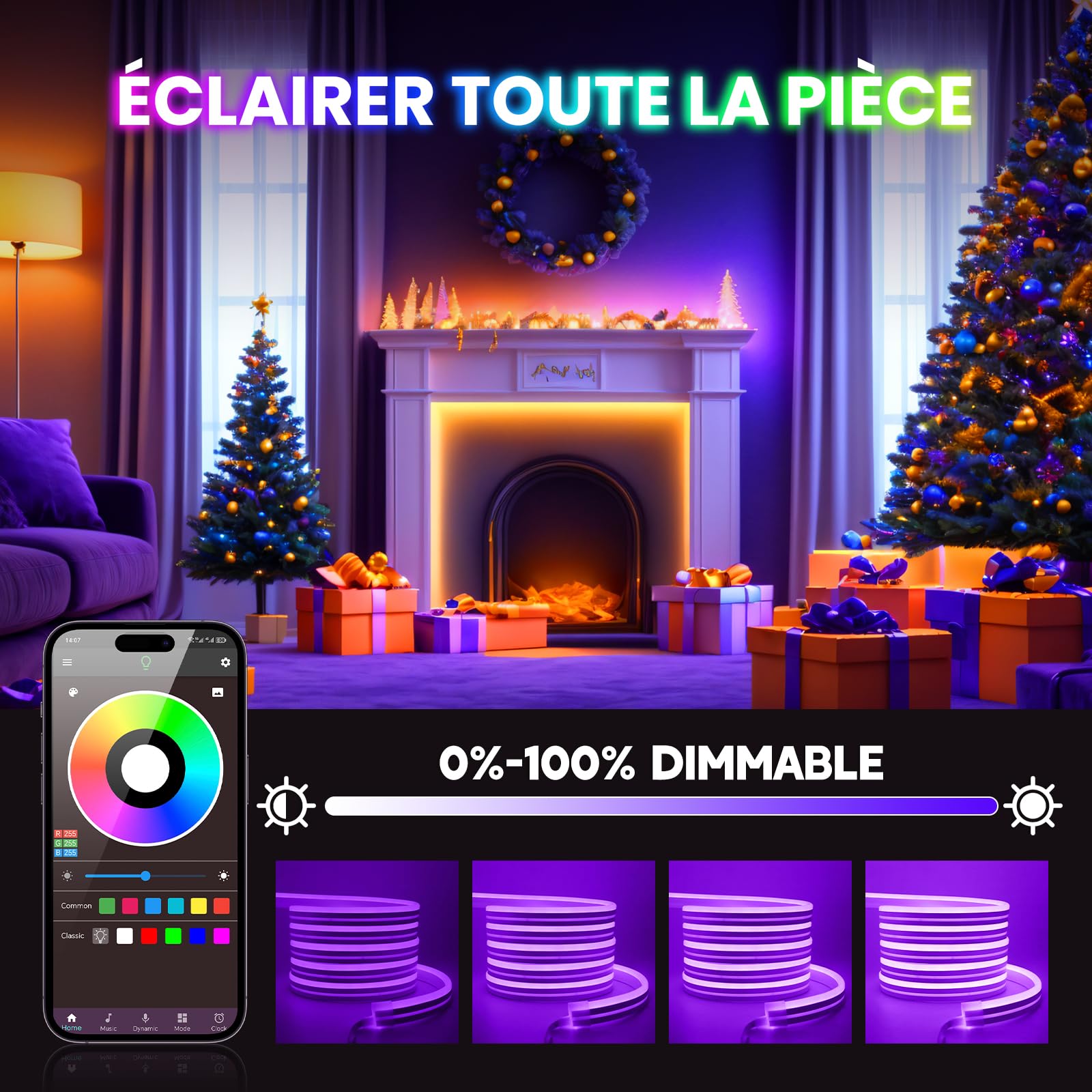 Bandes lumineuses LED intelligentes avec Alexa et Google Assistant RVB à changement de couleur et synchronisation de la musique pour la décoration de fête de la chambre (10M)