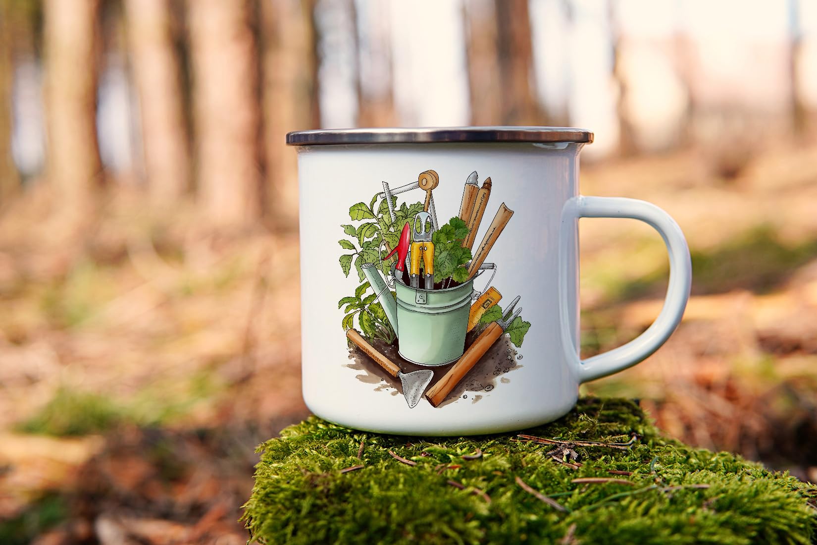 MAXIKIWI - Durable Enamel Coffee or Tea Camping Mug for Indoor Outdoor Use - Gardening Collection - 350ml - Image 2
