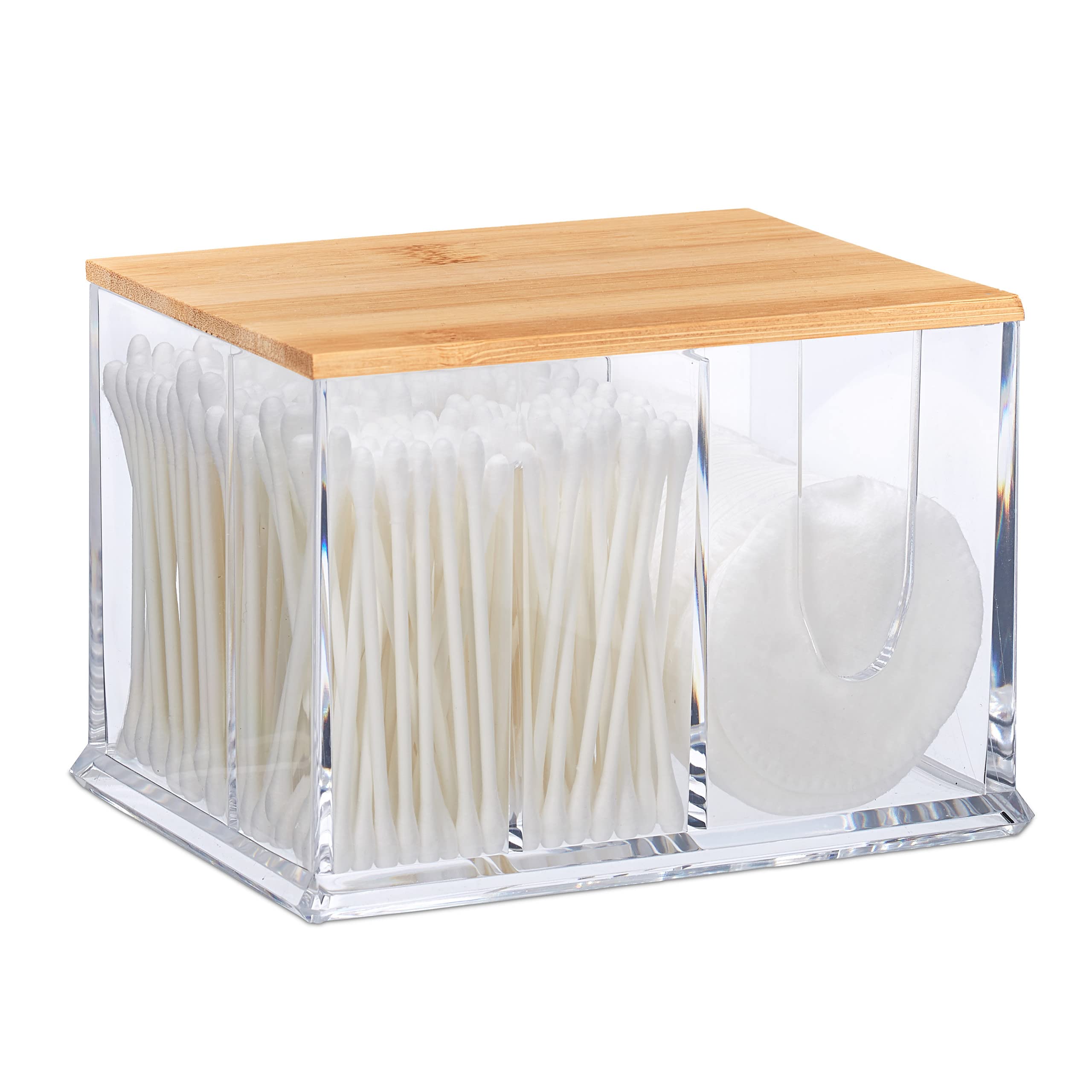 Relaxdays Drzwi Cotton Fioc, Akryl, duży dozownik łazienkowy dla dysków bawełnianych, L, przezroczysty/naturalne, 90% plastiku