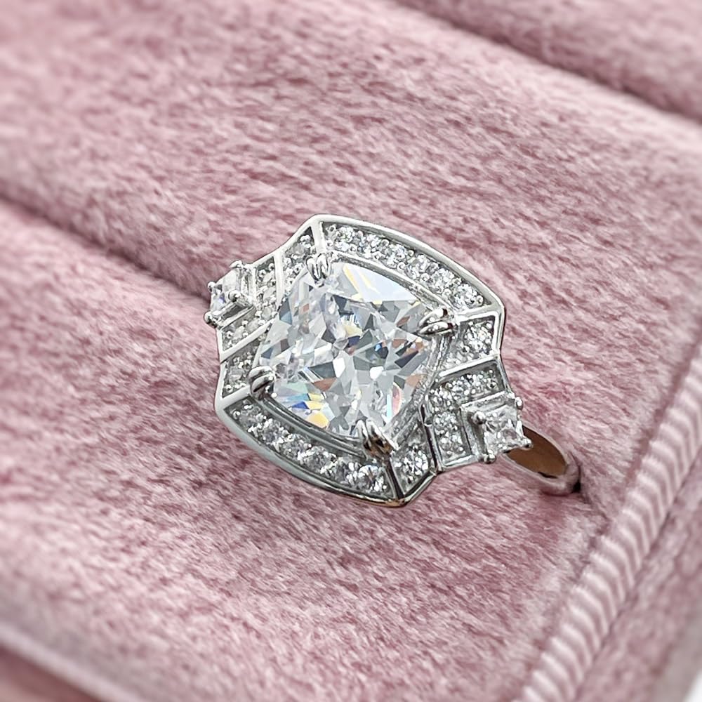 BERRICLE Sterling Silver Halo Cushion Cut Cubic Zirconia CZ Statement Arrow Cocktail Fashion Ring for Women, Rhodium Plated Size 4-10 - Image 8