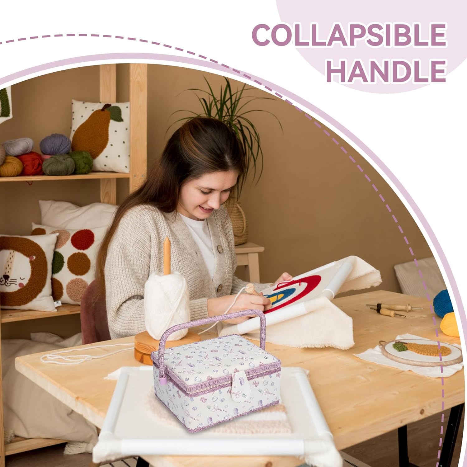 Sewing Basket, Fabric Portable Vintage Sewing Kits Carrying Organizer with Handle 9.45x6.89x4.92in Multifunctional Mending Needles Felting Kits Box for Home
