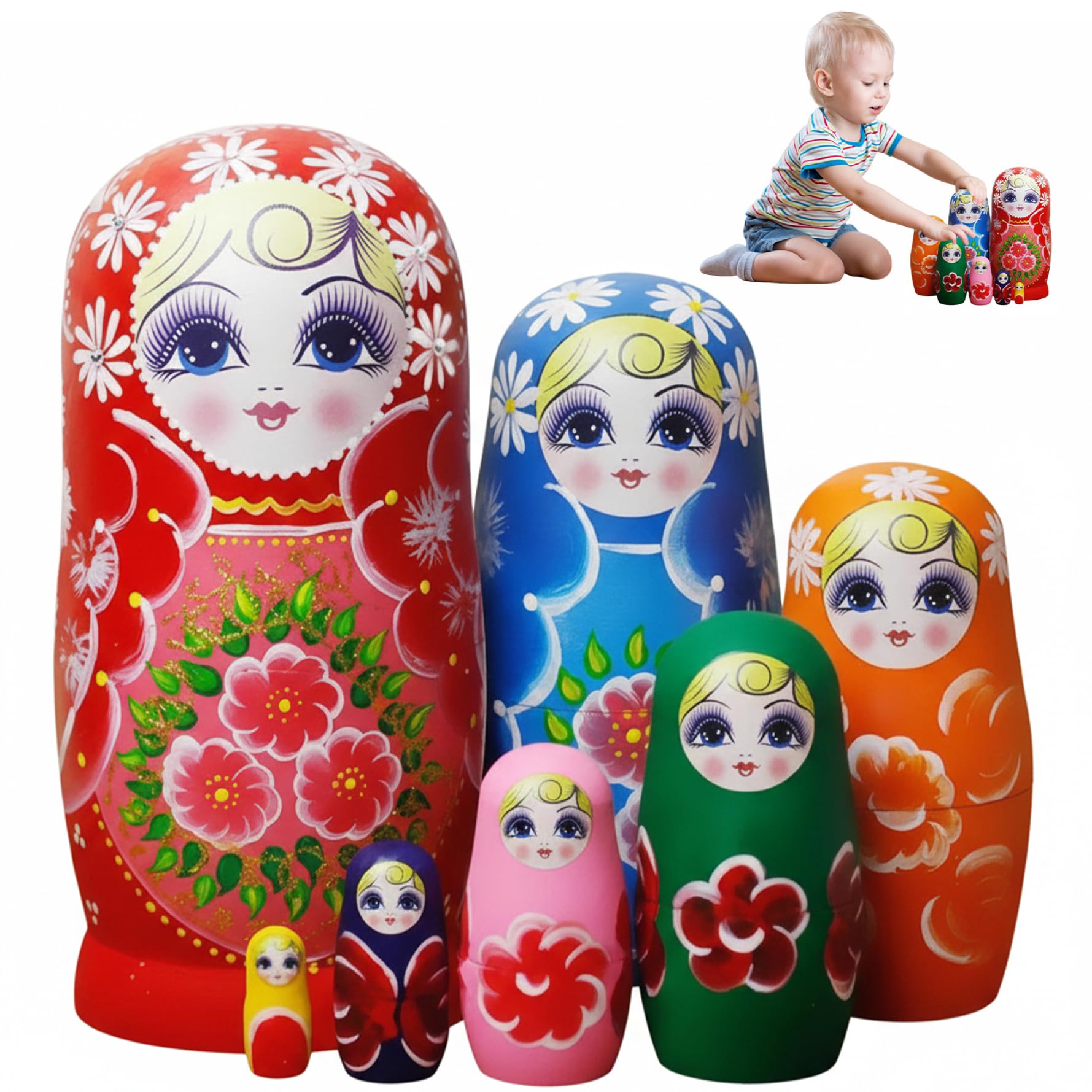 1 Ensemble de poupées gigognes Russes Ensemble de 7 poupées Matryoshka en Bois imprimé Tournesol pour Enfants Adultes Russes