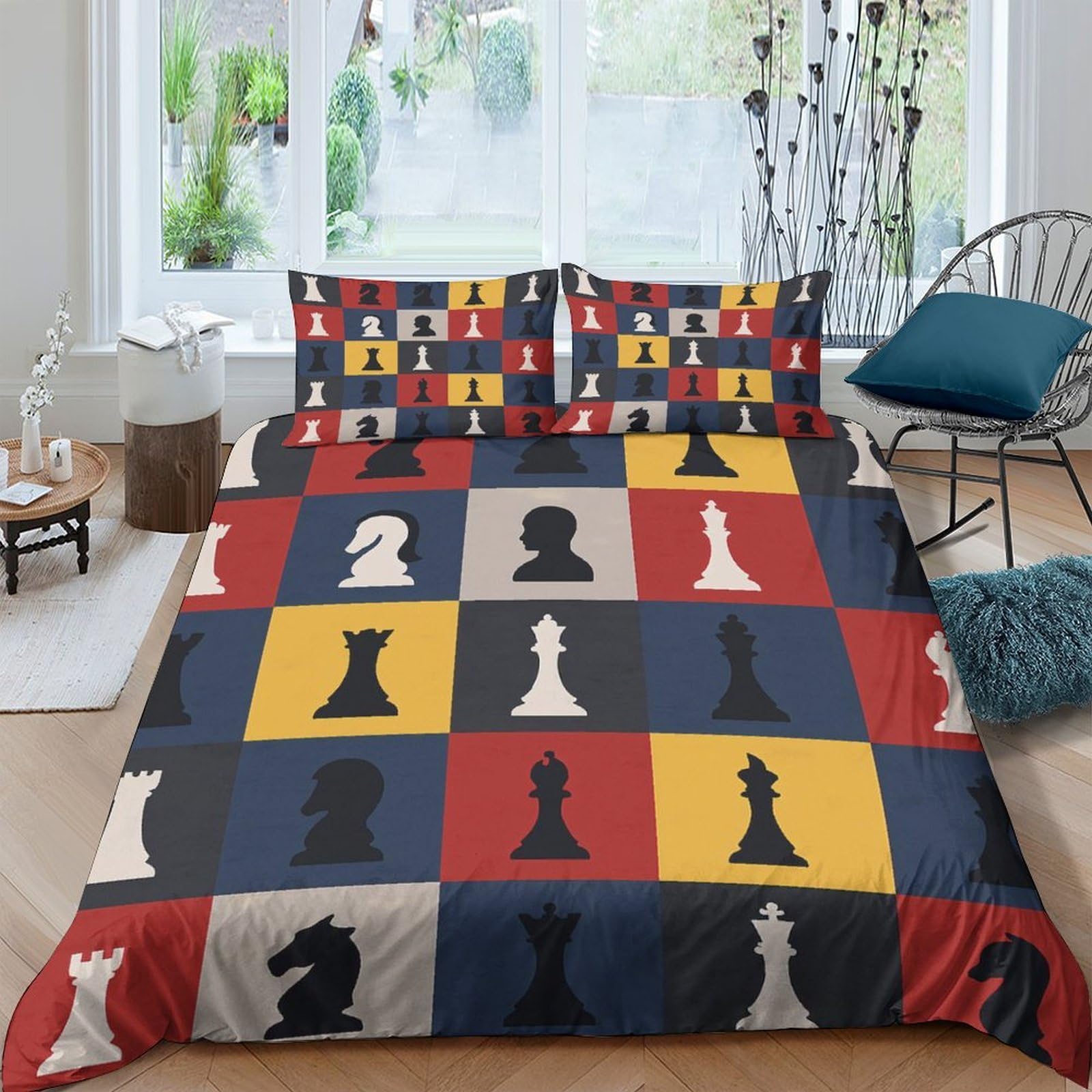 Ctjqhvkz Style-5 3D Printed Chess Board Fitted Sheet Microfiber Soft Breathable Chess Pieces Mattress Cover For Bedroom Guest Room Decor Single（135X200cm）