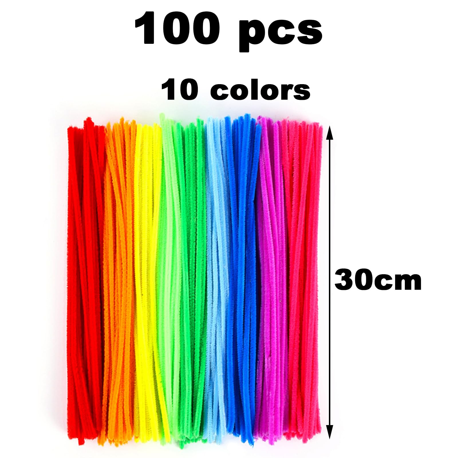 100 PCS Pipecleaners Craft Pipe Cleaners,30cm Long Flexible Rainbow Chenille Cord Curved Plush Pipe Cleaner for Handcrafting and Christmas Tree Project DIY Decorating (10 Colors) - Image 2