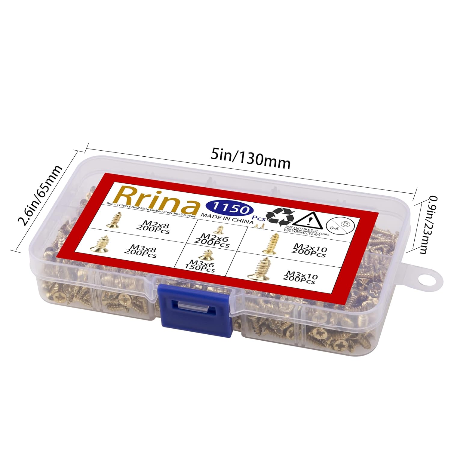 1150Pcs M2 M3 Gold Plate Carbon Steel Small Screws Phillips Flat Head Cross Self Tapping Tiny Screw Cabinet Electronic Accessories Screw DIY Micro Woodworking Mini Screw Assortment Kit