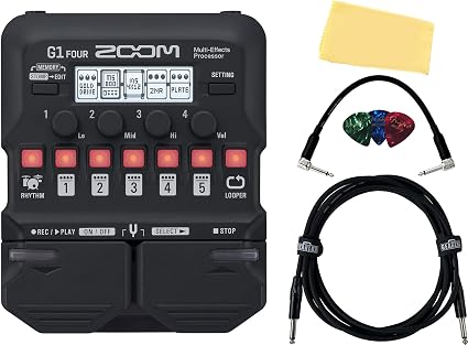 Amazon.com: Zoom G1 FOUR - Paquete de procesador multiefectos para guitarra  con púas, cable de instrumento Gearlux, cable de conexión y paño de pulido  Austin Bazaar : Instrumentos Musicales