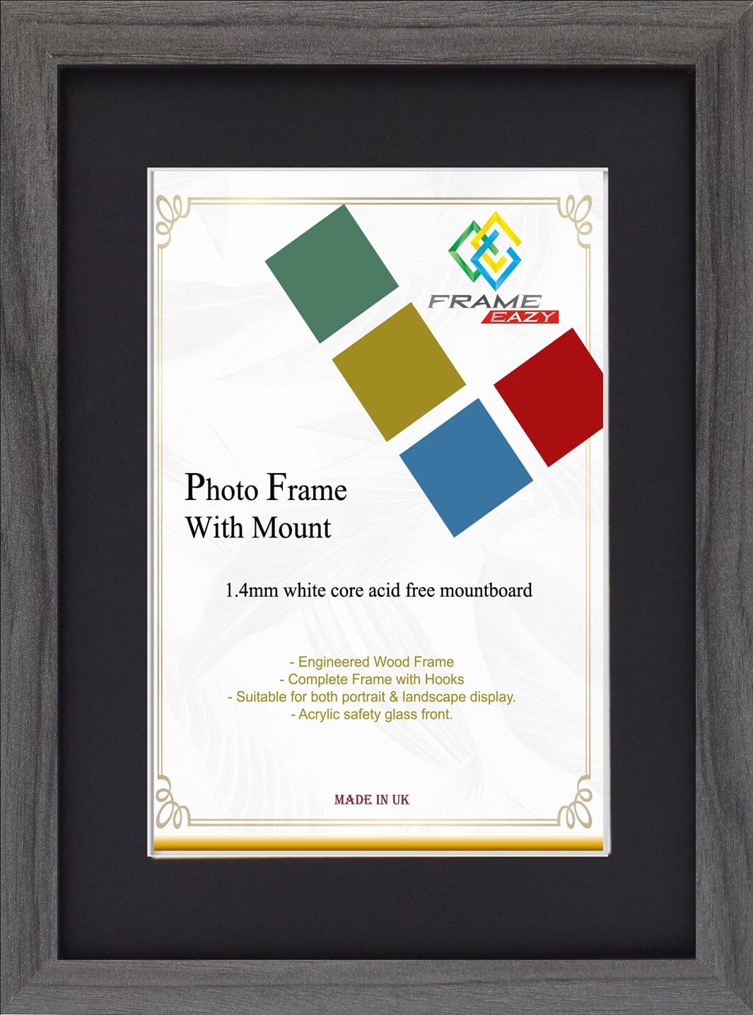 Frame Eazy Grey Frame Black Mount Modern Grey Photo Picture Frame Poster Certificate Frames With Black Mount – A3 For A4 Picture