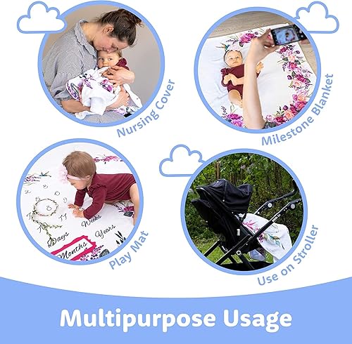 Miniatura 4 de Bliss n' Baby Manta Milestone para bebé, manta perfecta para la edad del bebé con manta de tabla de crecimiento, juego de nuevas madres, sin